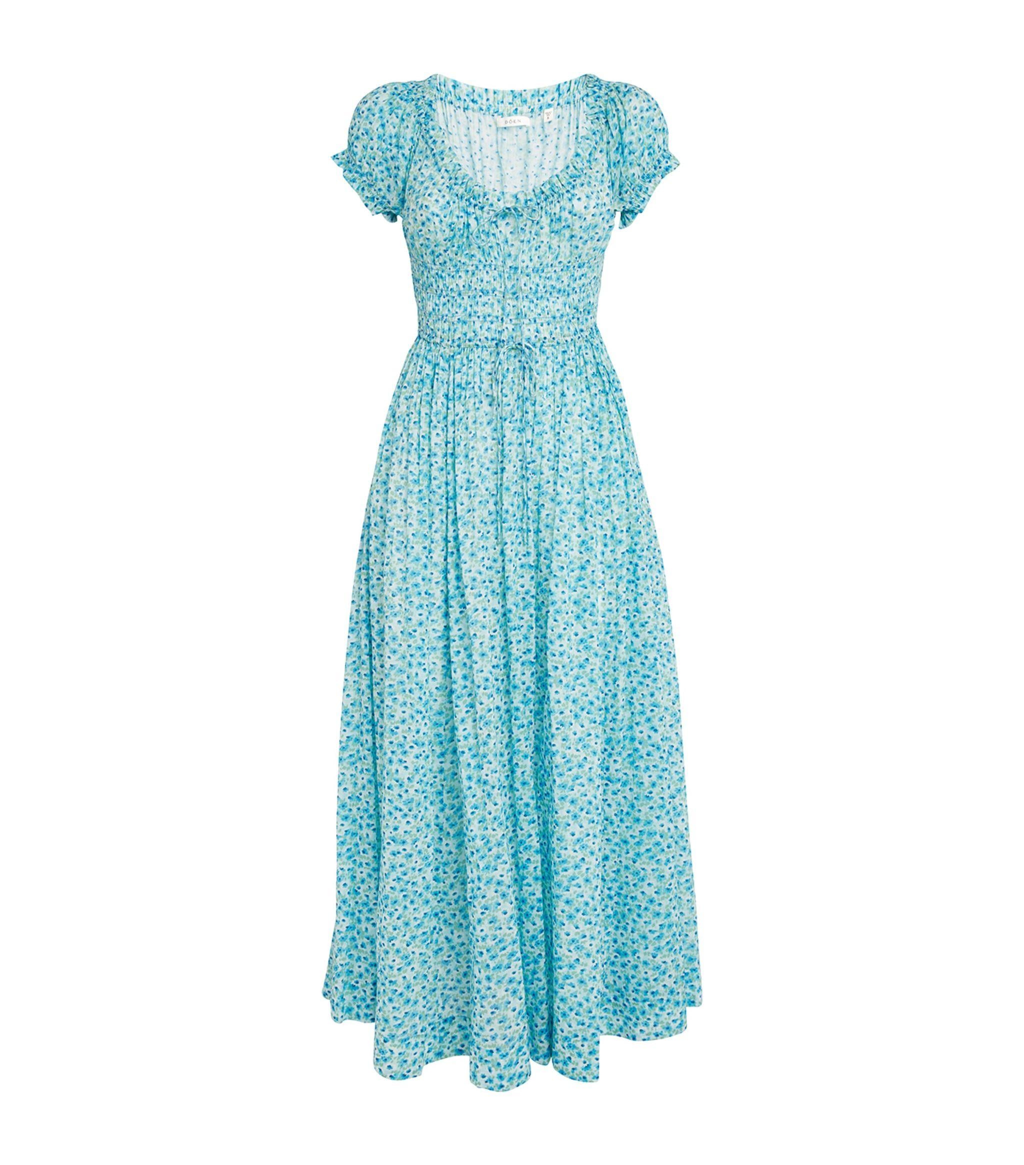 doen blue dress white lotus Isabel Dress in Lotus Garden Blue