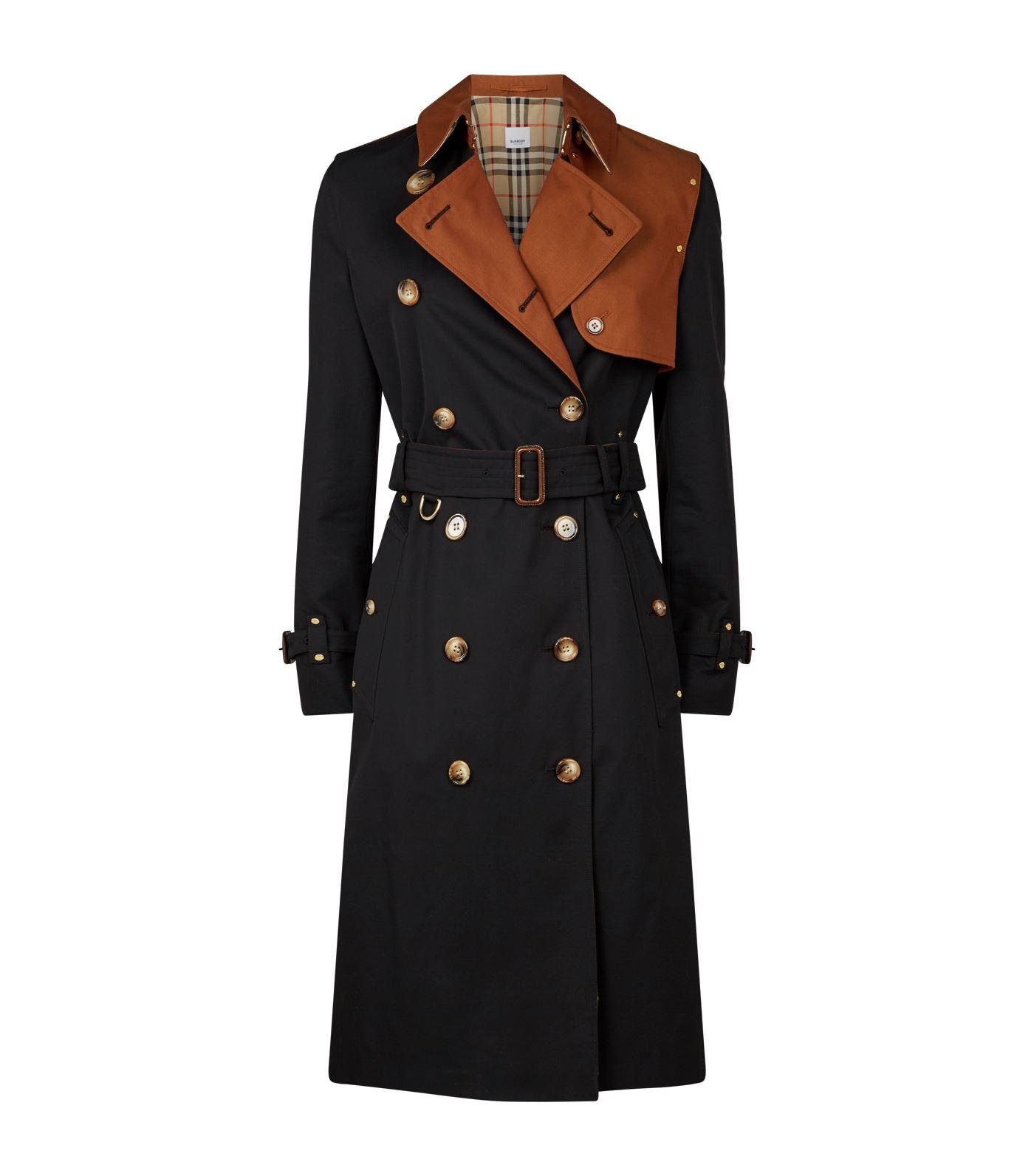 Burberry Gabardine Two-tone Herne Trench Coat in Black | Lyst