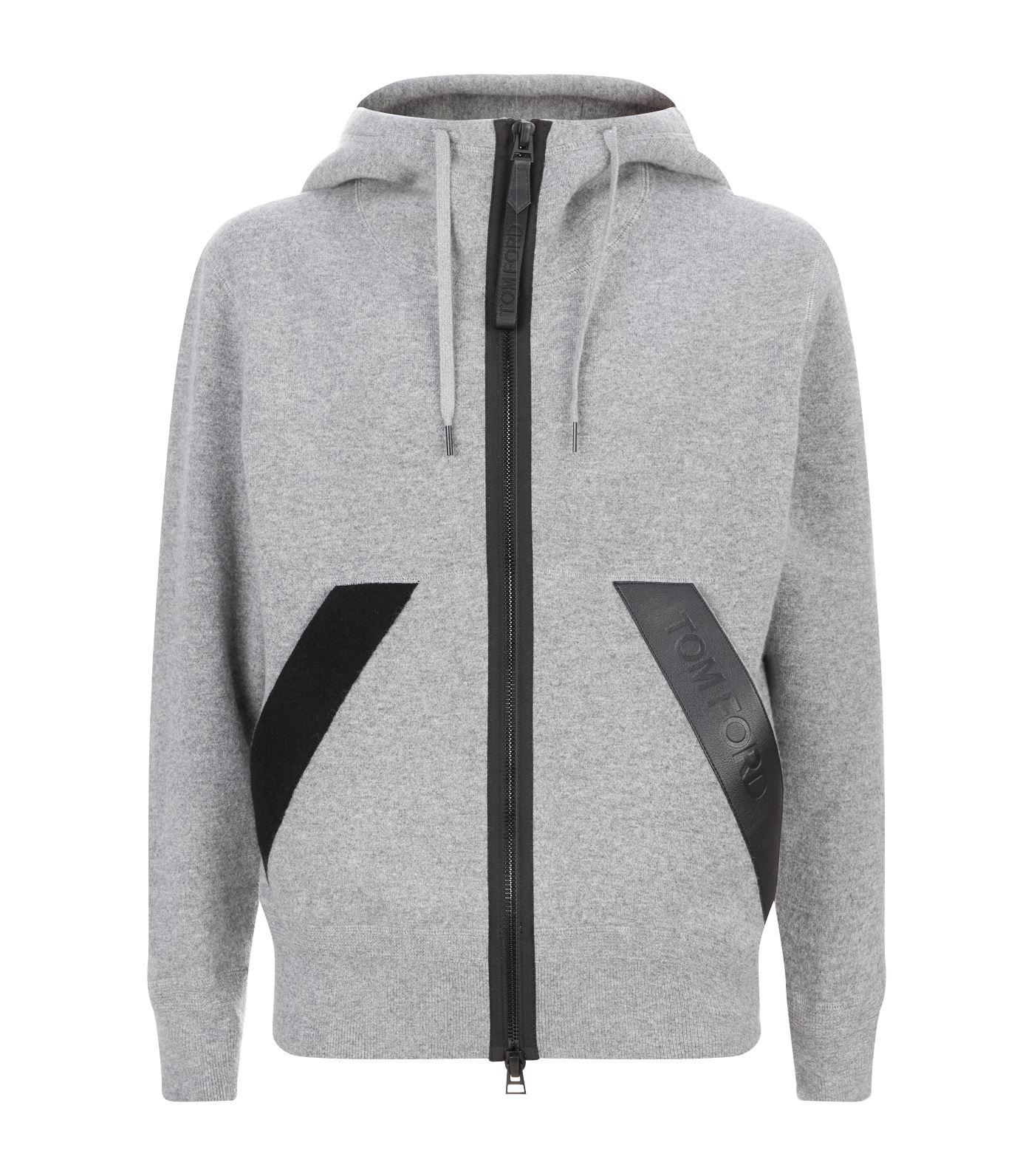 Tom Ford Grey Sweatshirt In Cashmere And Cotton With Front Zip And Logo  Print On Pockets in Gray for Men | Lyst