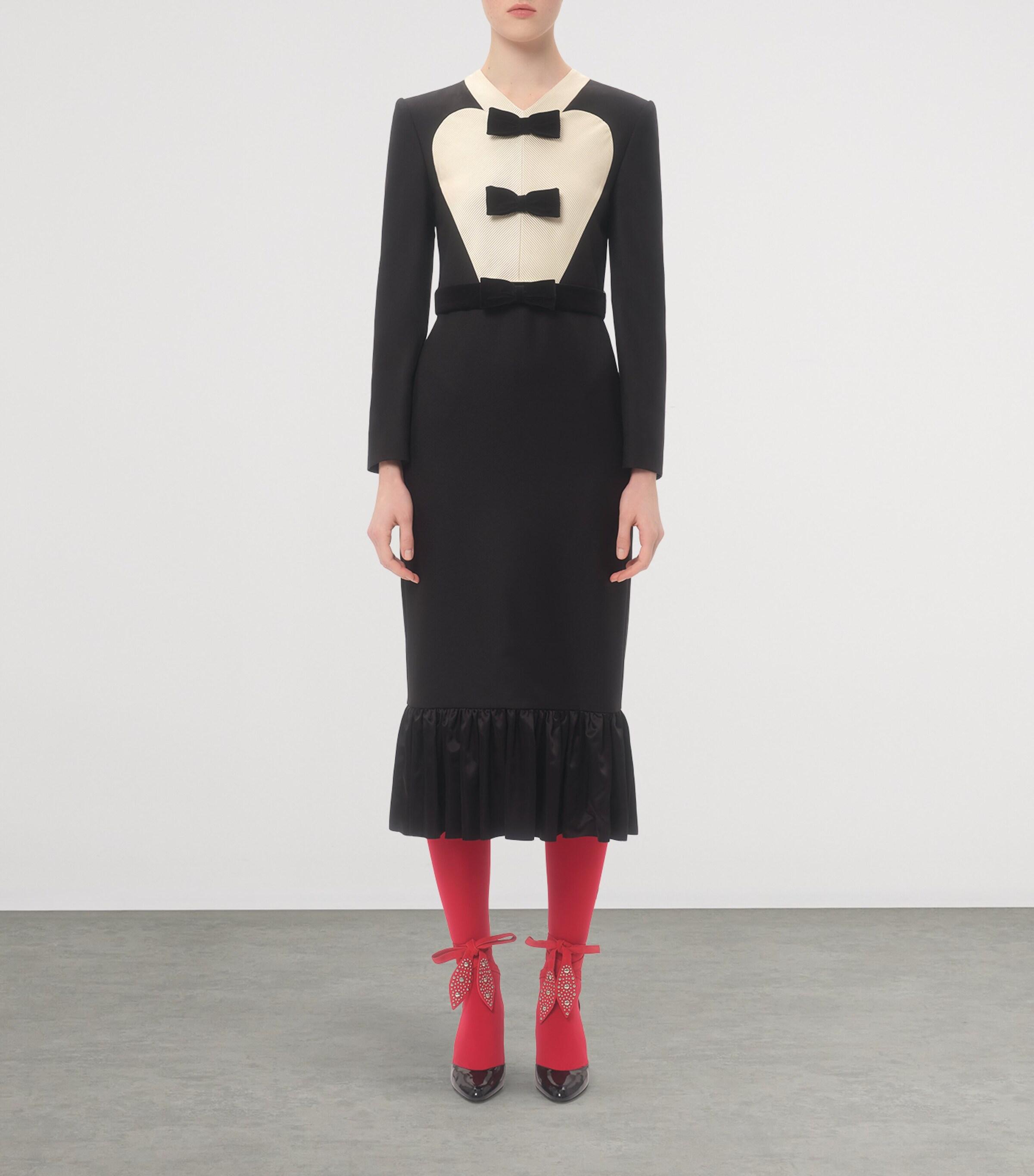 Valentino Wool Bow-Detail Midi Dress in Black | Lyst