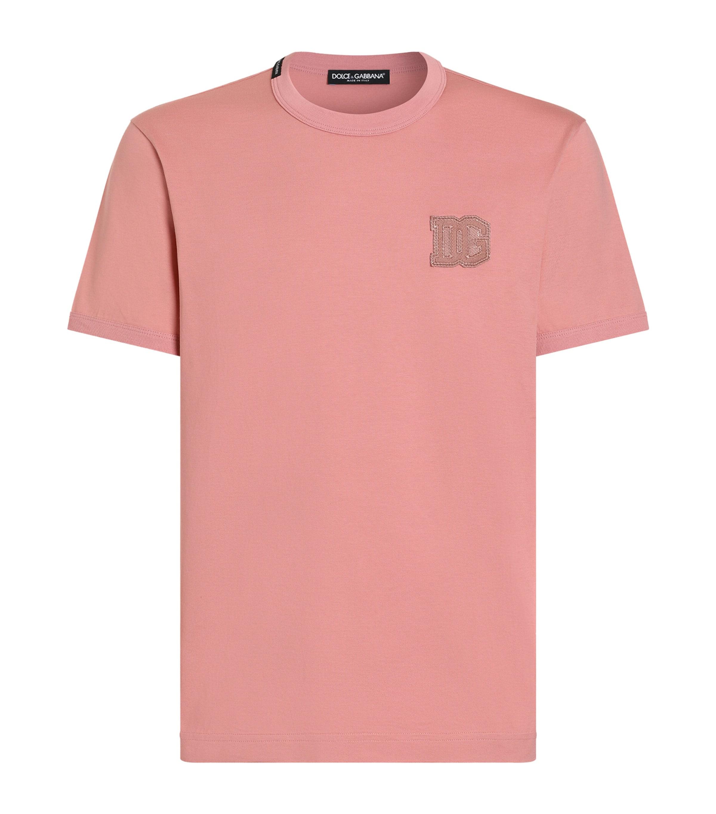 Dolce & Gabbana Cotton Logo-Patch T-Shirt in Pink for Men | Lyst UK