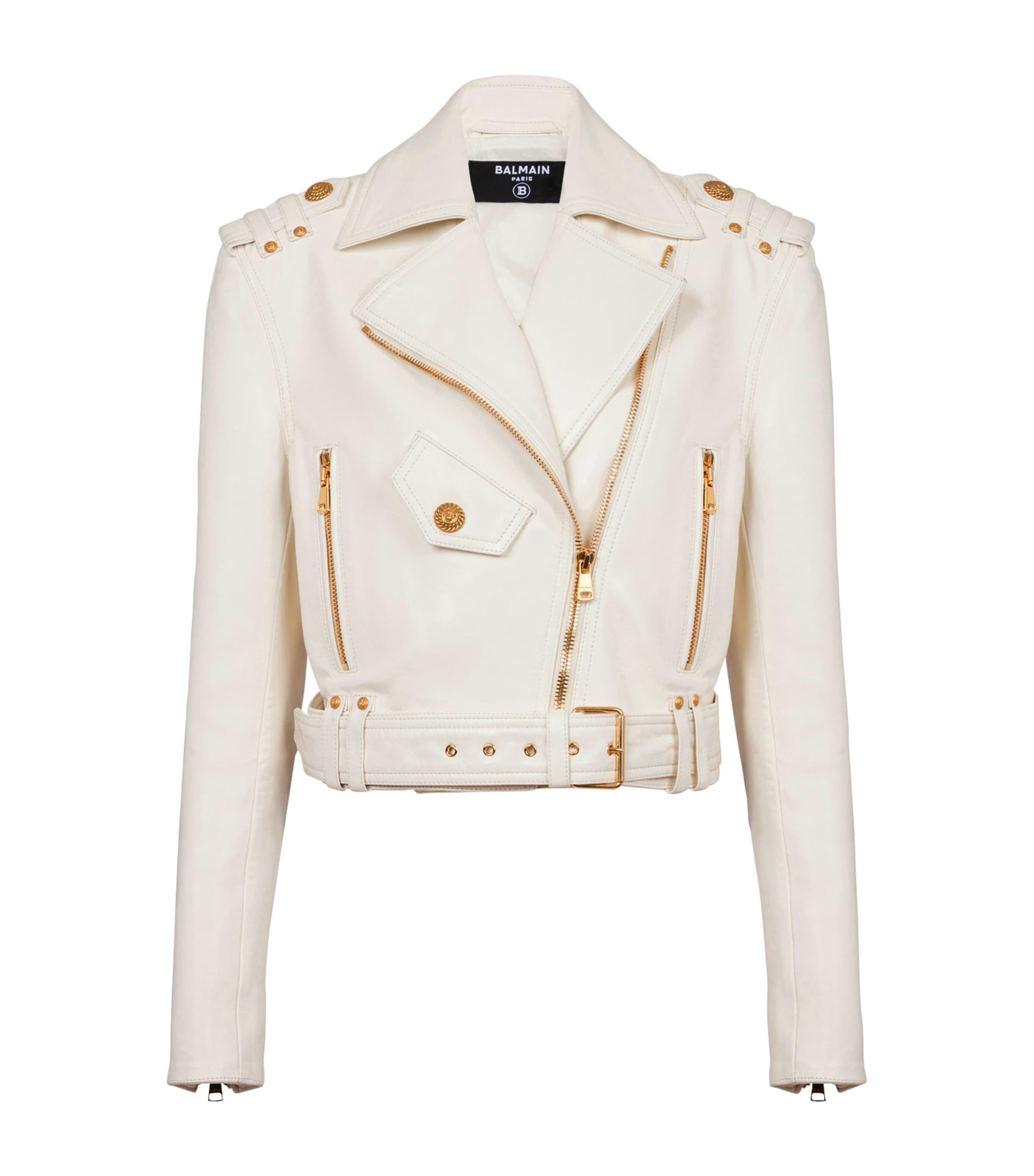 Balmain Leather Belted Biker Jacket in White Lyst UK