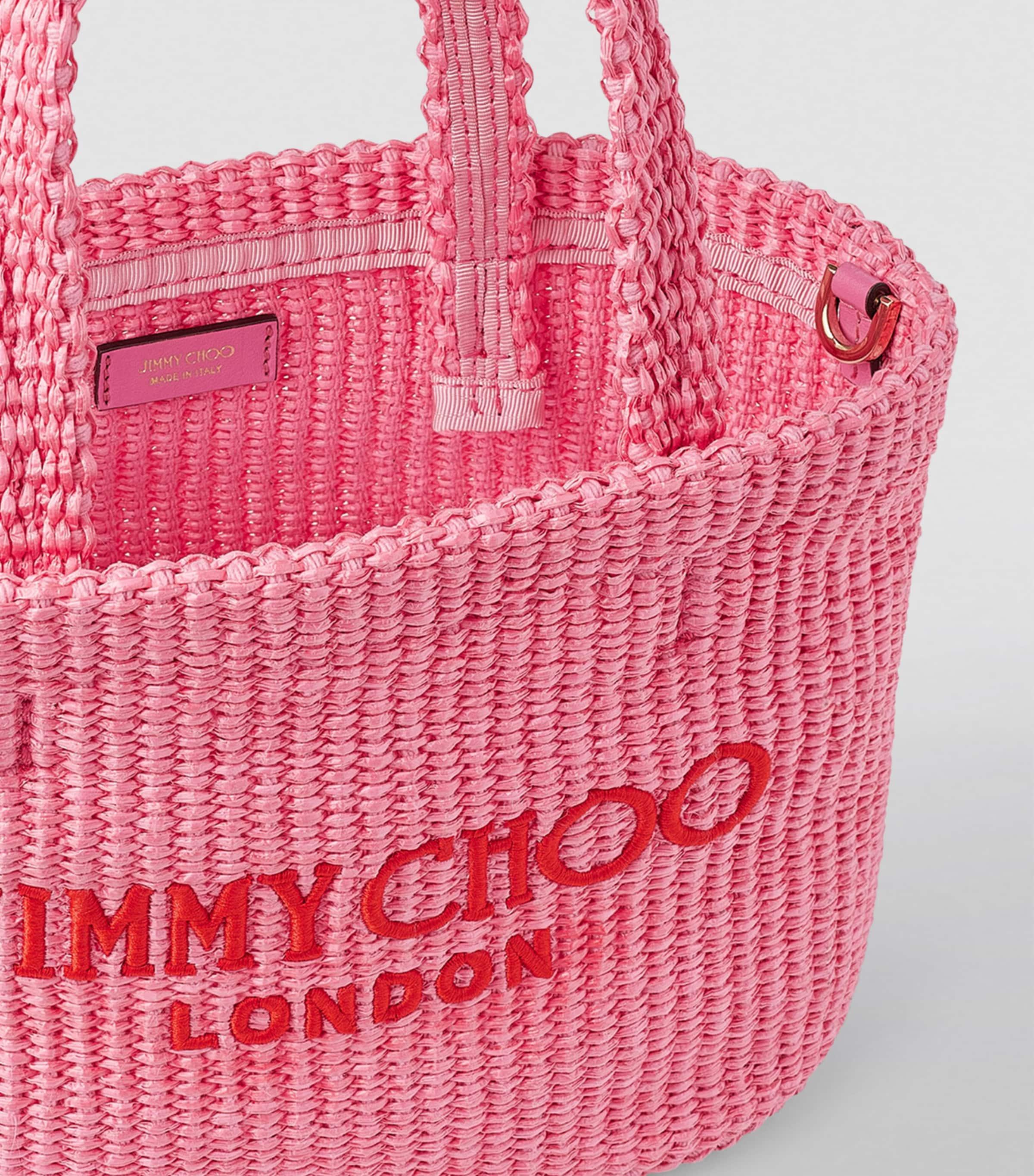 Jimmy Choo Mini Raffia Beach Tote Bag in Pink | Lyst UK