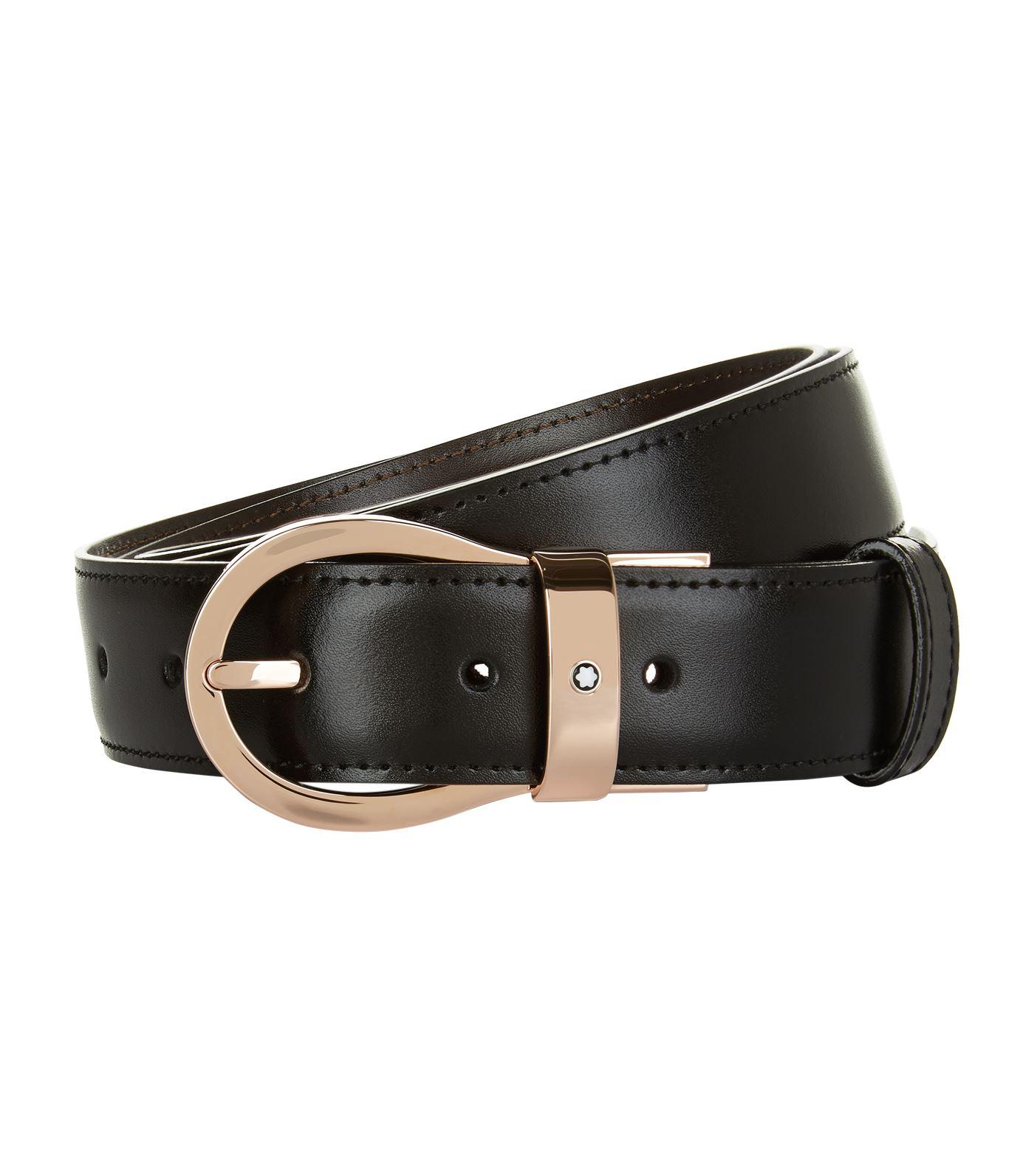 Montblanc Leather Reversible Rose Gold Buckle Belt in Black for Men - Lyst