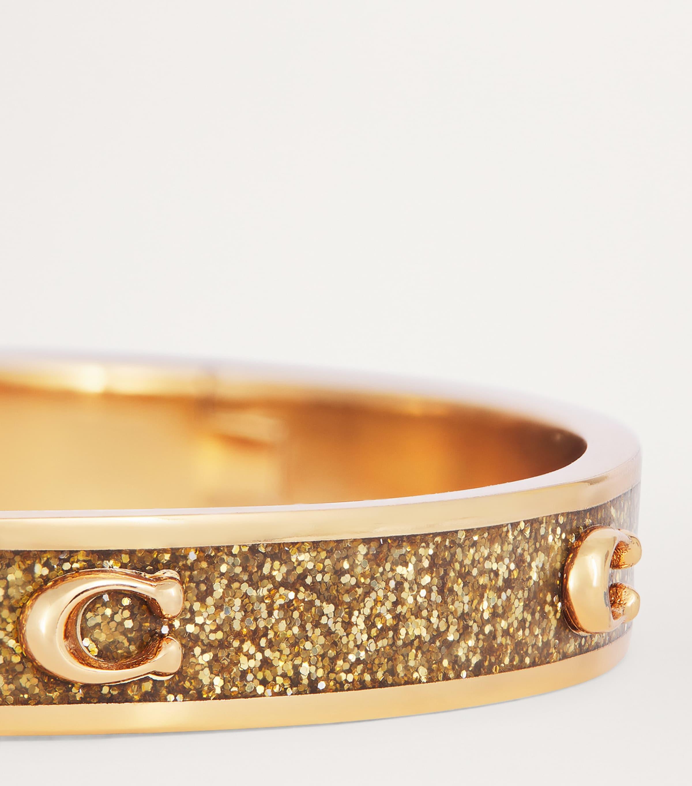 Coach Gold and Brown Signature Enamel Bangle Bracelet Coach Thin Enamel Signature Hinged Bangle - Gold/Chalk  main image 2