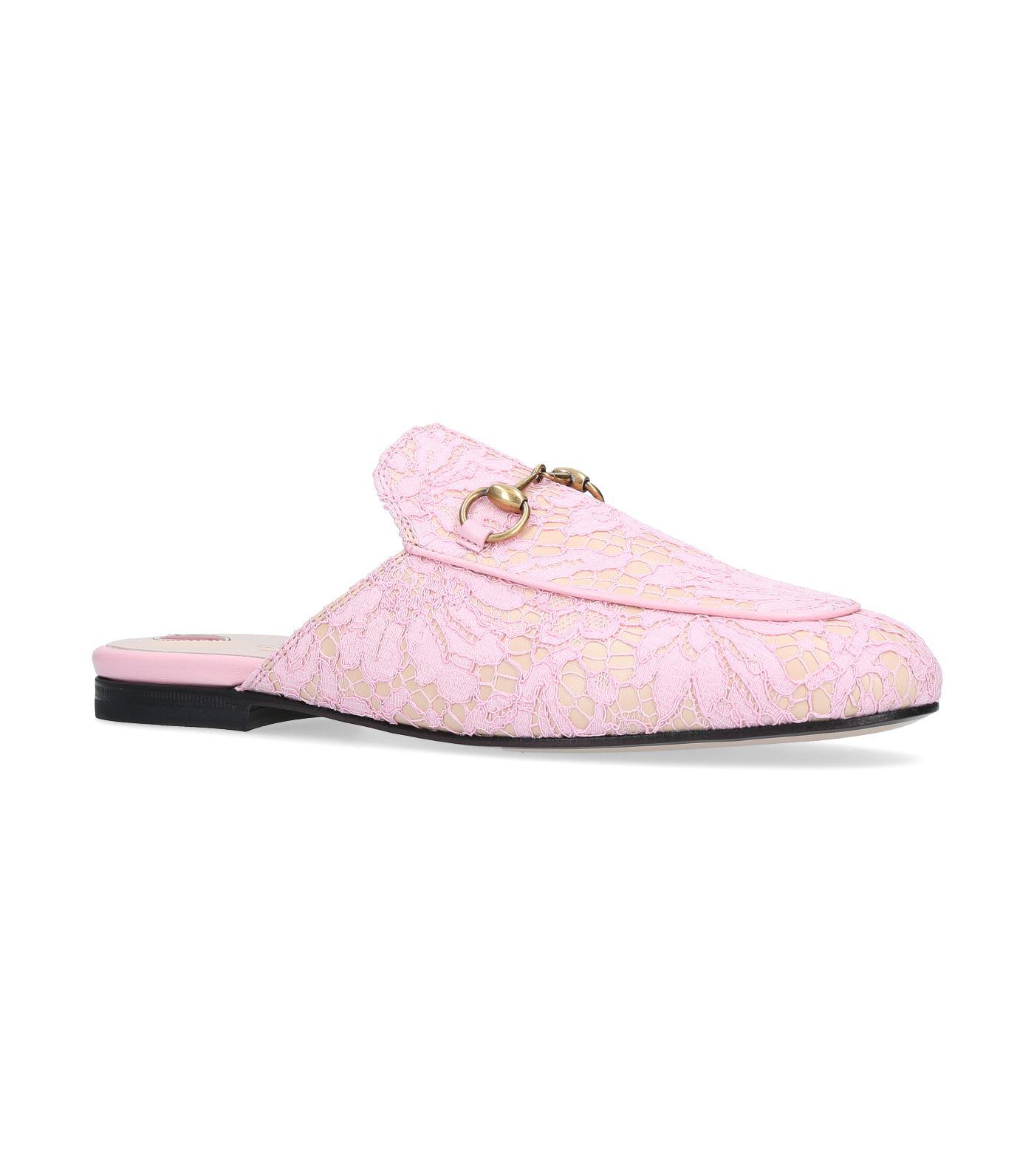 Gucci Princetown Lace Slippers in Pink - Lyst