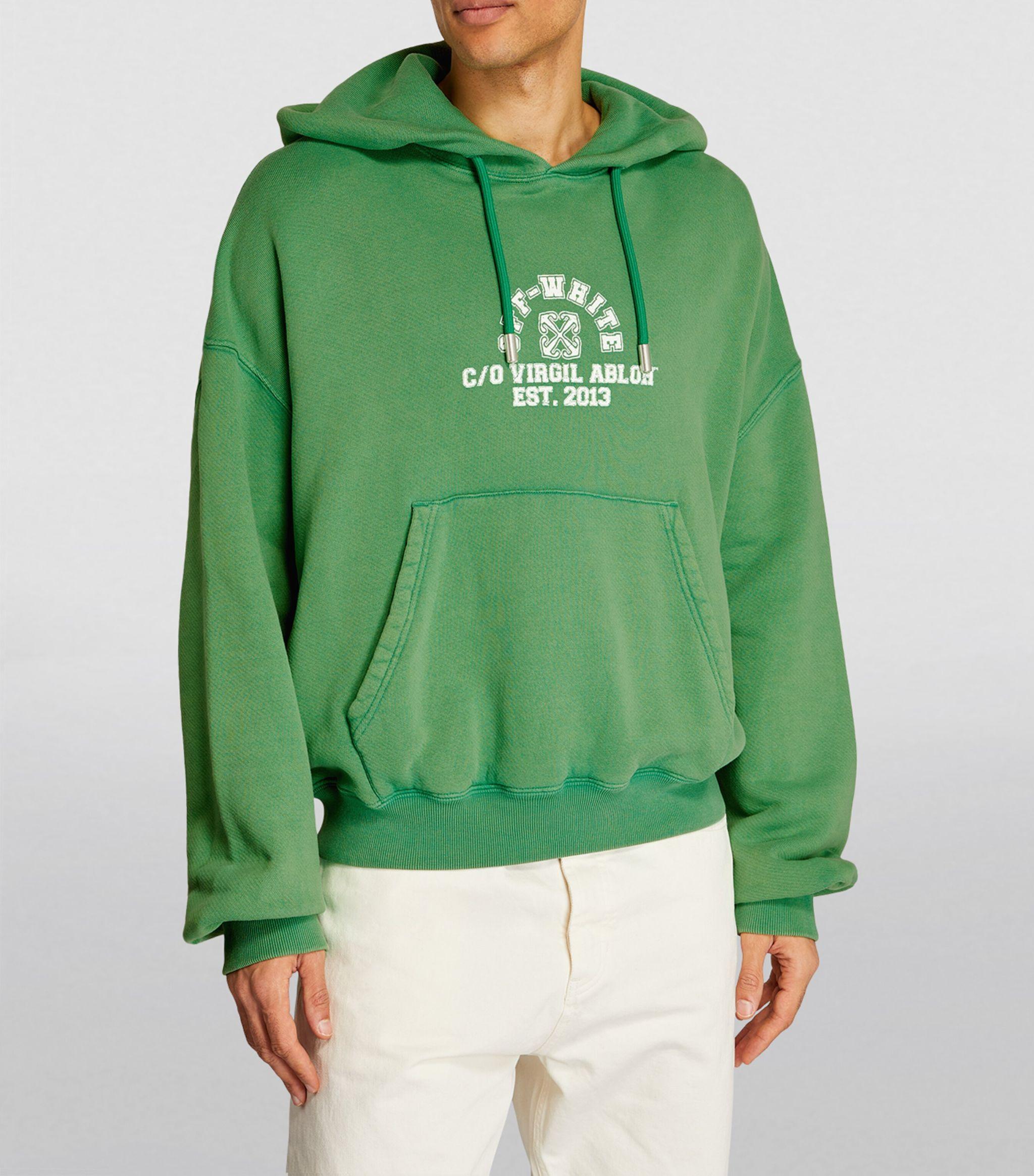 Off-White varsity-print cotton hoodie - Green