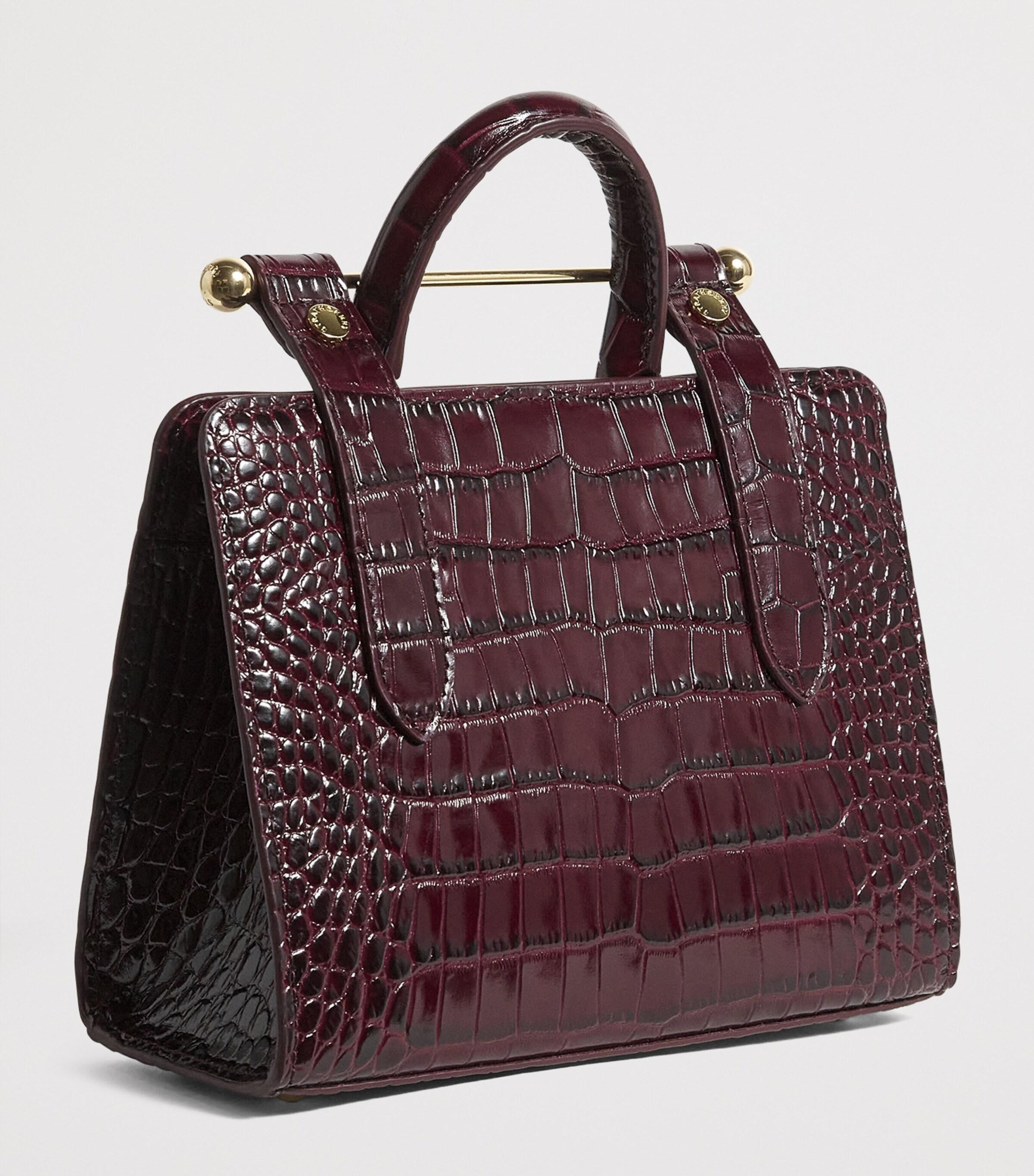 Strathberry Nano Tote Burgundy Strathberry Leather Croc-Embossed
