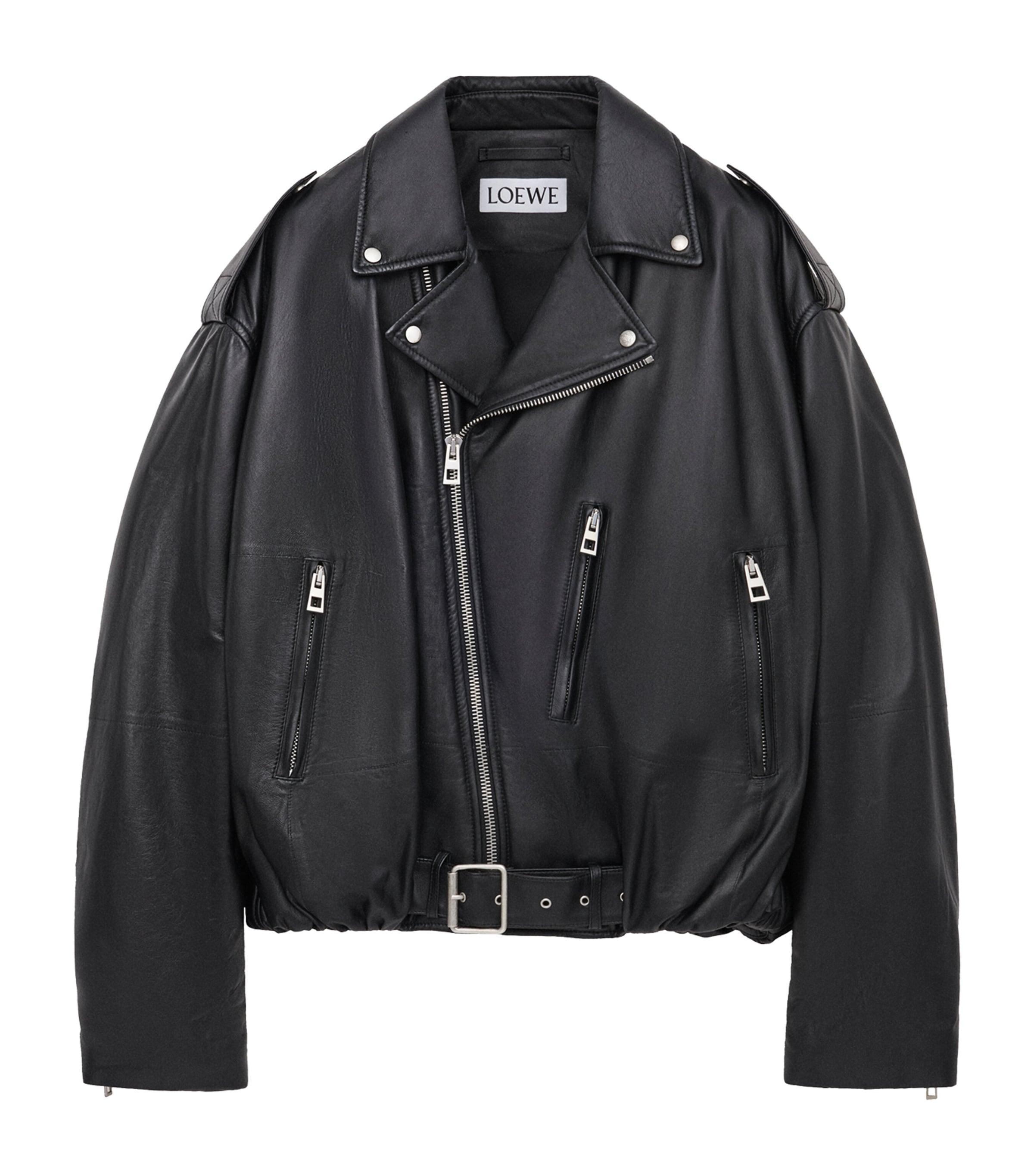 Loewe Balloon Leather Biker Jacket in Black for Men | Lyst