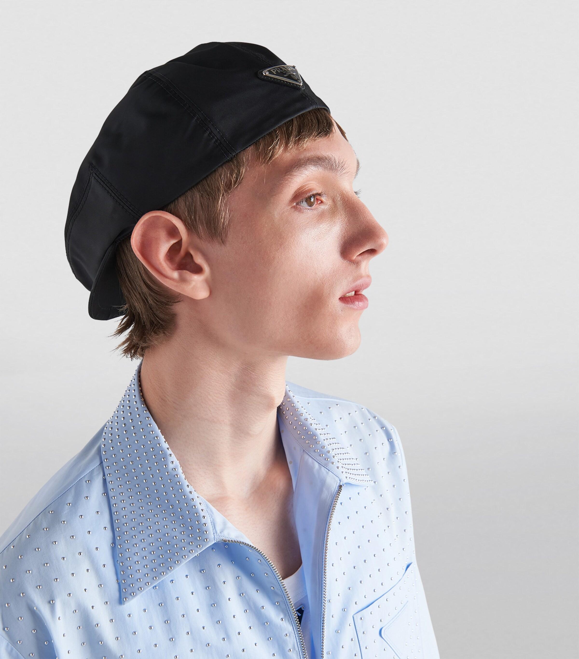 Prada Hat Beret Re-Nylon Triangle Logo Black Prada Black Re-nylon Triangle Logo Newsboy Hat Size S – Mine  main image 2