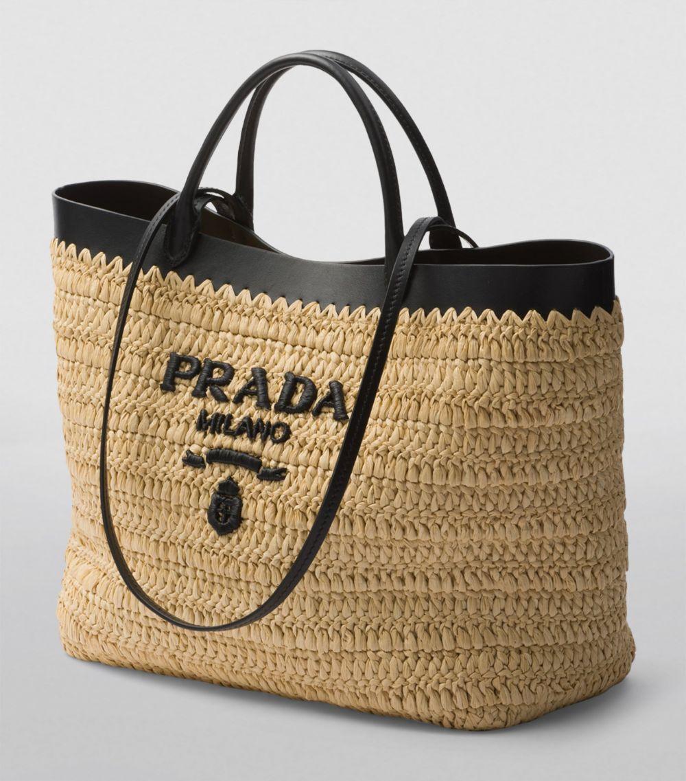 Prada beige raffia beach tote bag shop