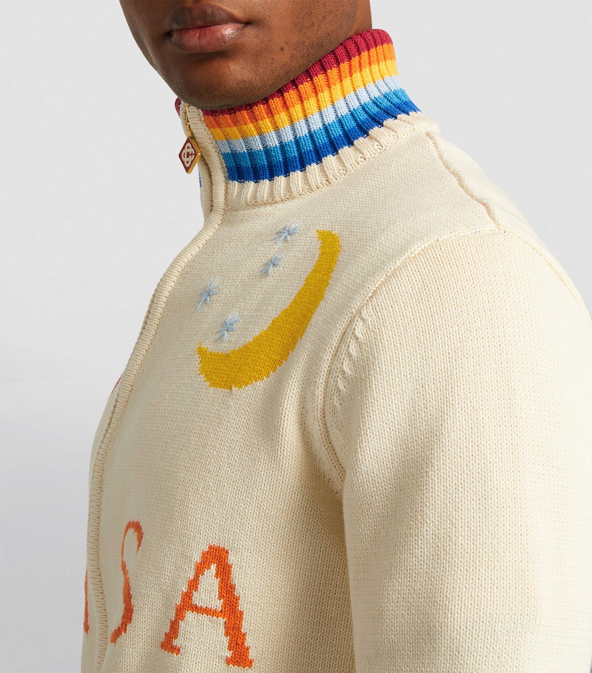 CASABLANCA Knitted Casa Zip-up Cardigan in White for Men | Lyst Canada
