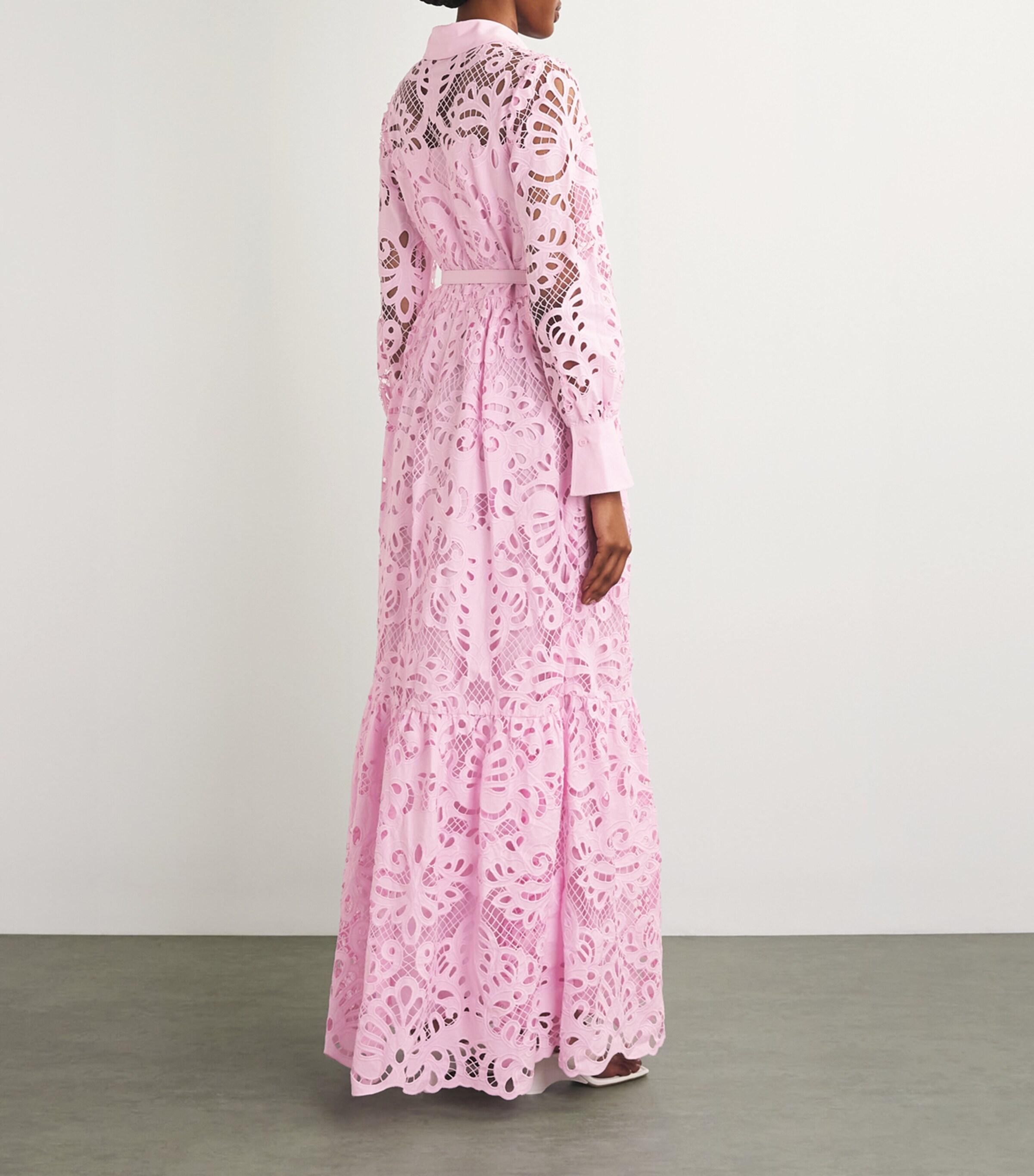 Self-Portrait Lace Belted Maxi Shirt Dress in Pink | Lyst Self-Portrait Lace Belted Maxi Shirt Dress in Pink | Lyst