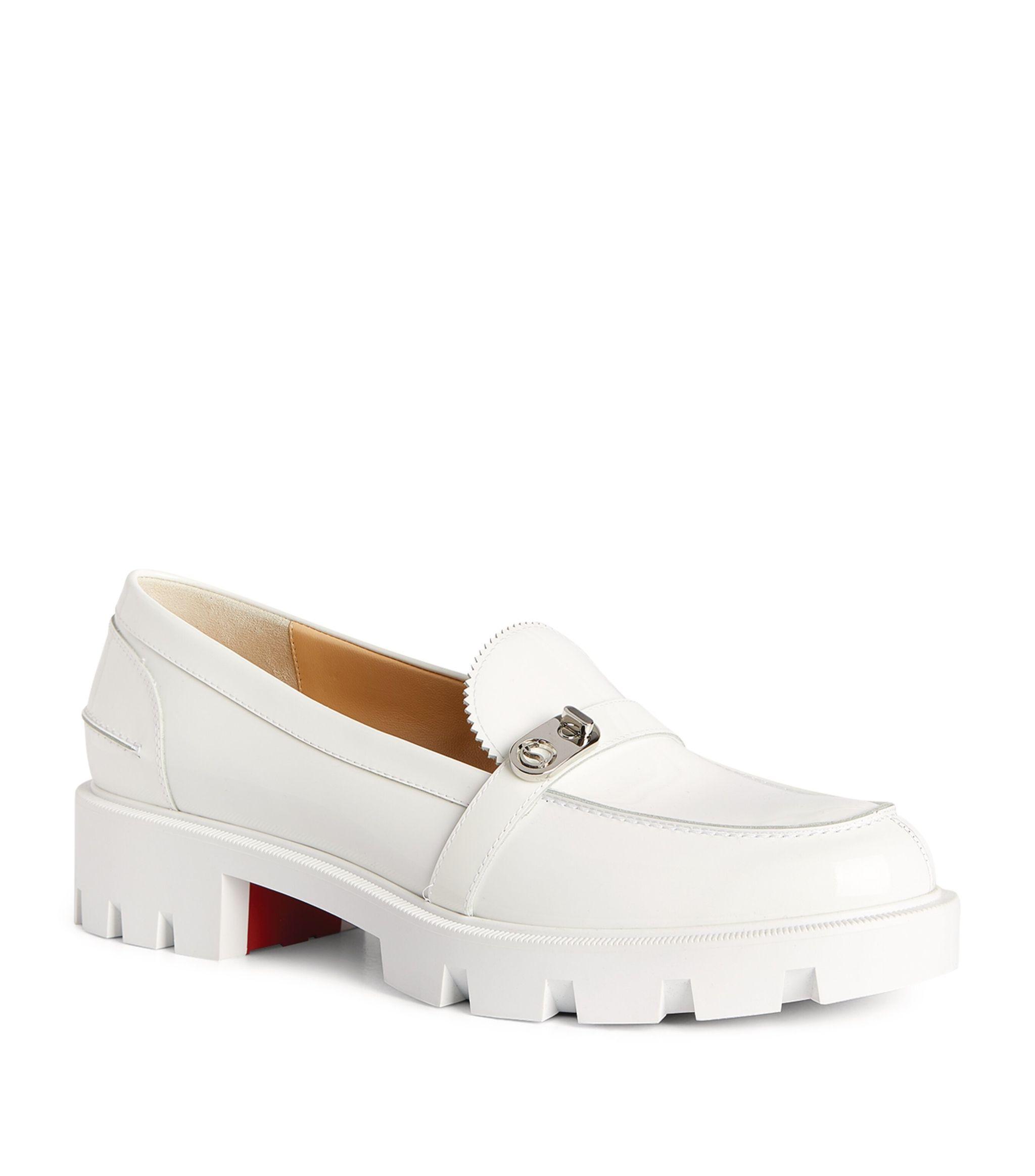 Christian Louboutin Leather Patent Lock Woody Loafers in White | Lyst