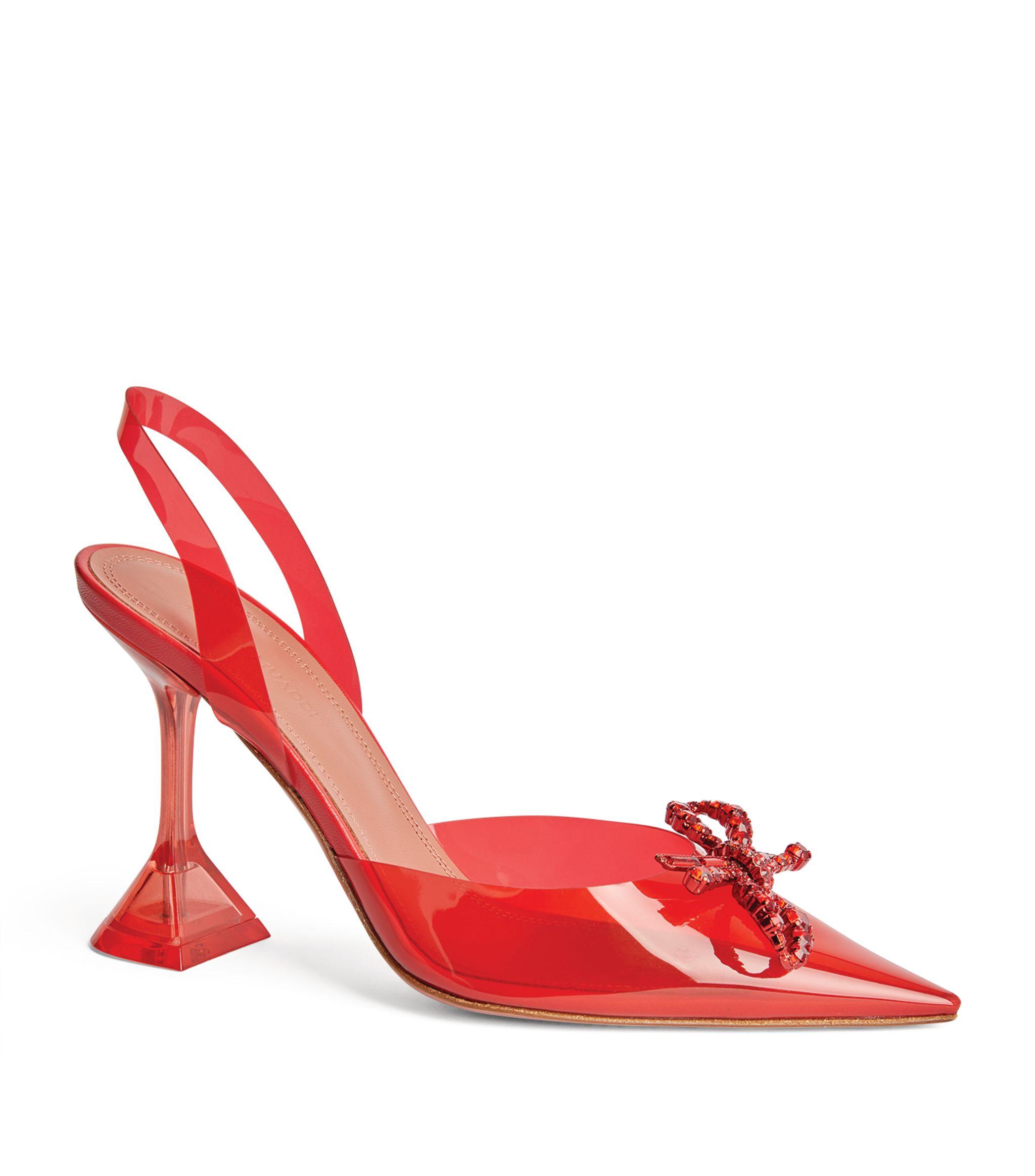 AMINA MUADDI Leather Plexi Bow Rosie Slingback Pumps 95 in Red - Lyst