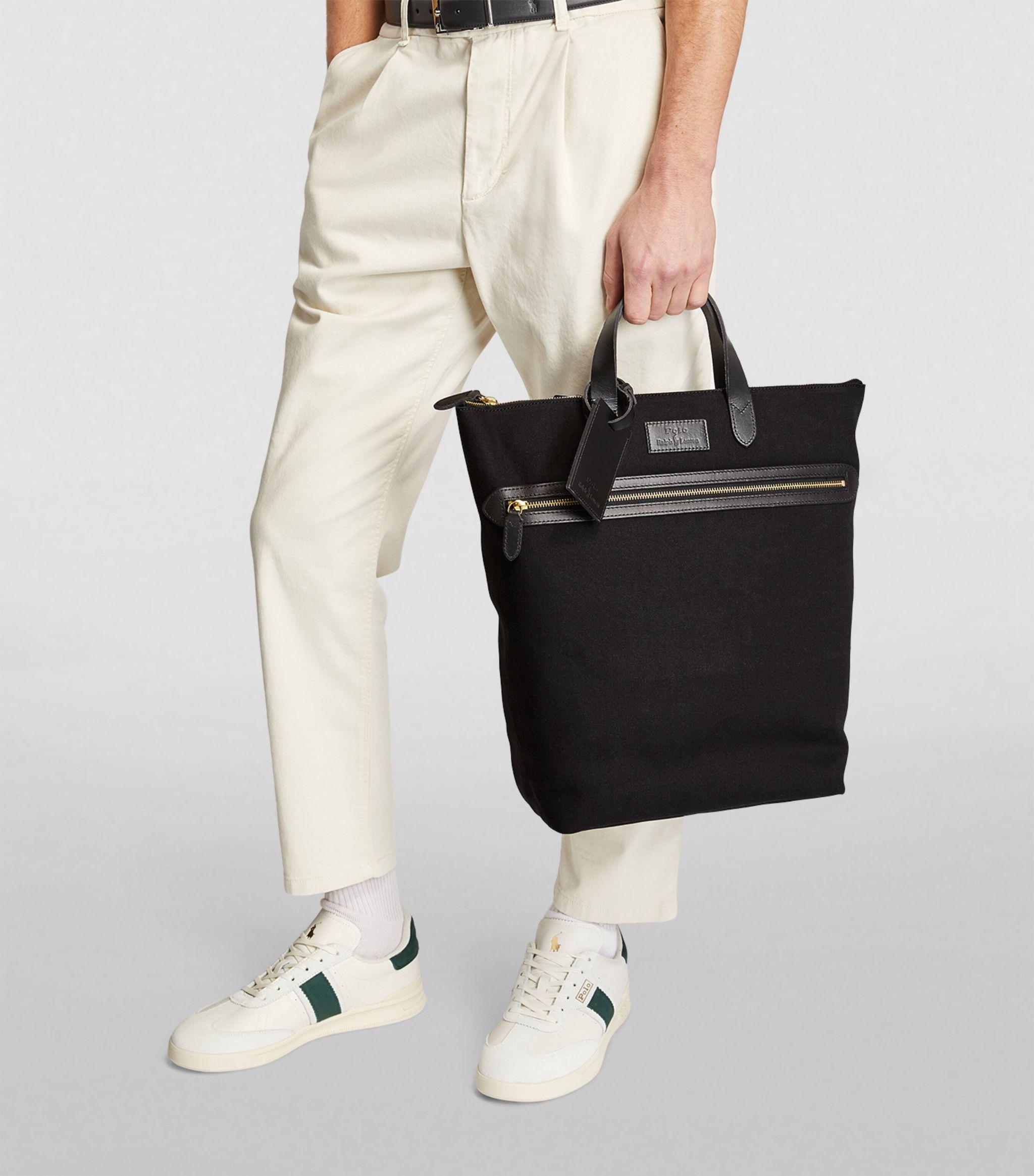 Polo Ralph Lauren Leather-trim Tote Bag in Black for Men | Lyst UK