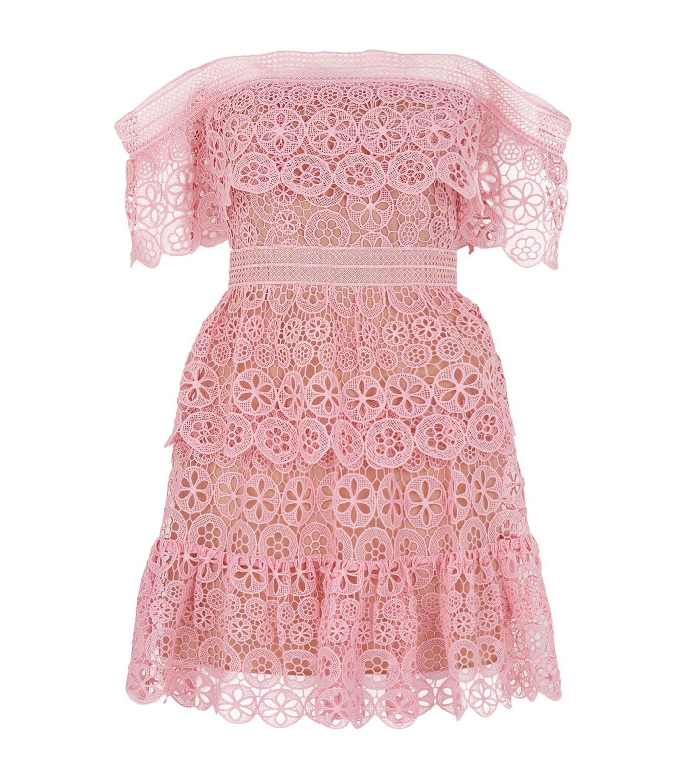 self portrait pink off shoulder dress