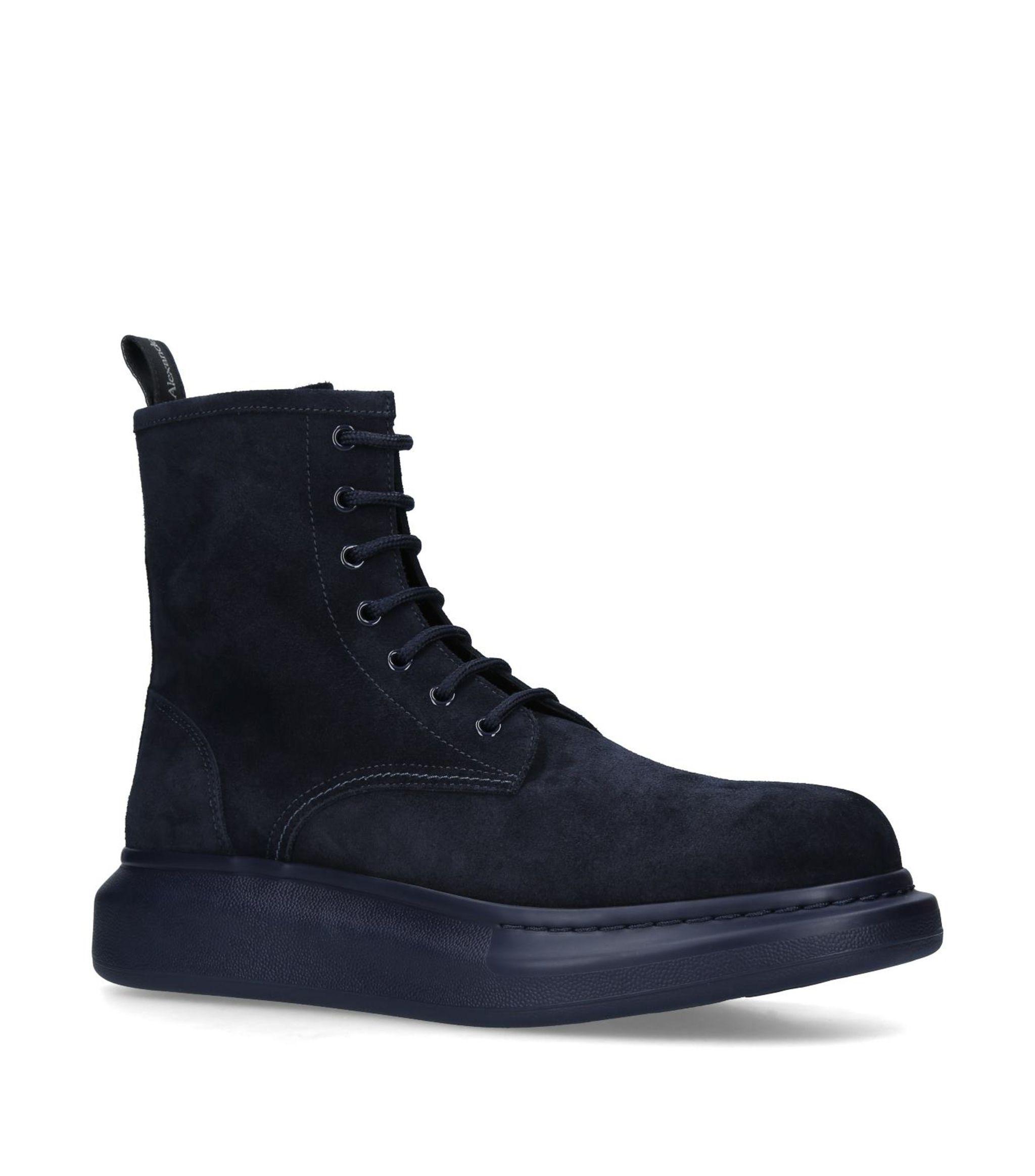 Alexander McQueen Suede Hybrid Lace-up Boots in Blue for Men - Lyst