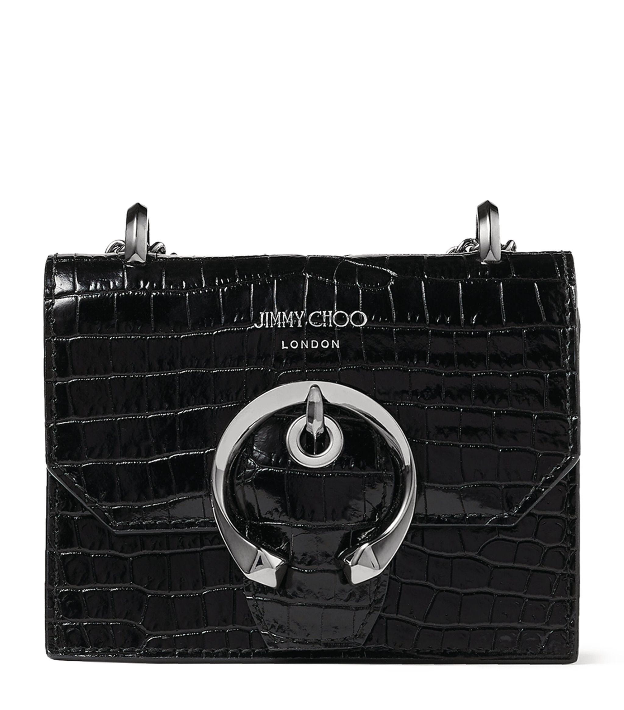 Jimmy Choo Womens Black Paris Mini Croc-embossed Leather Cross