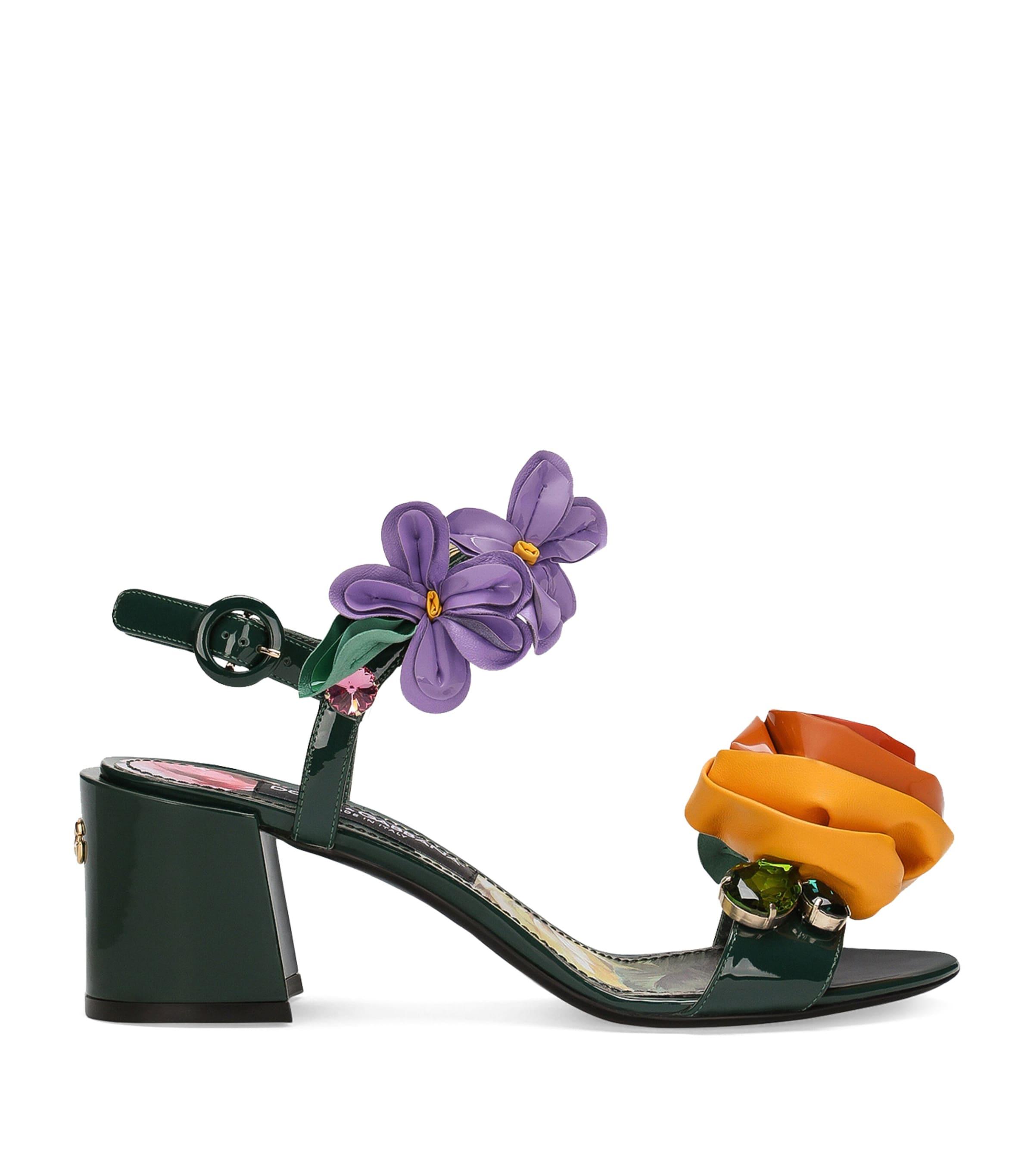 Dolce & Gabbana Leather Floral Heeled Sandals | Lyst UK