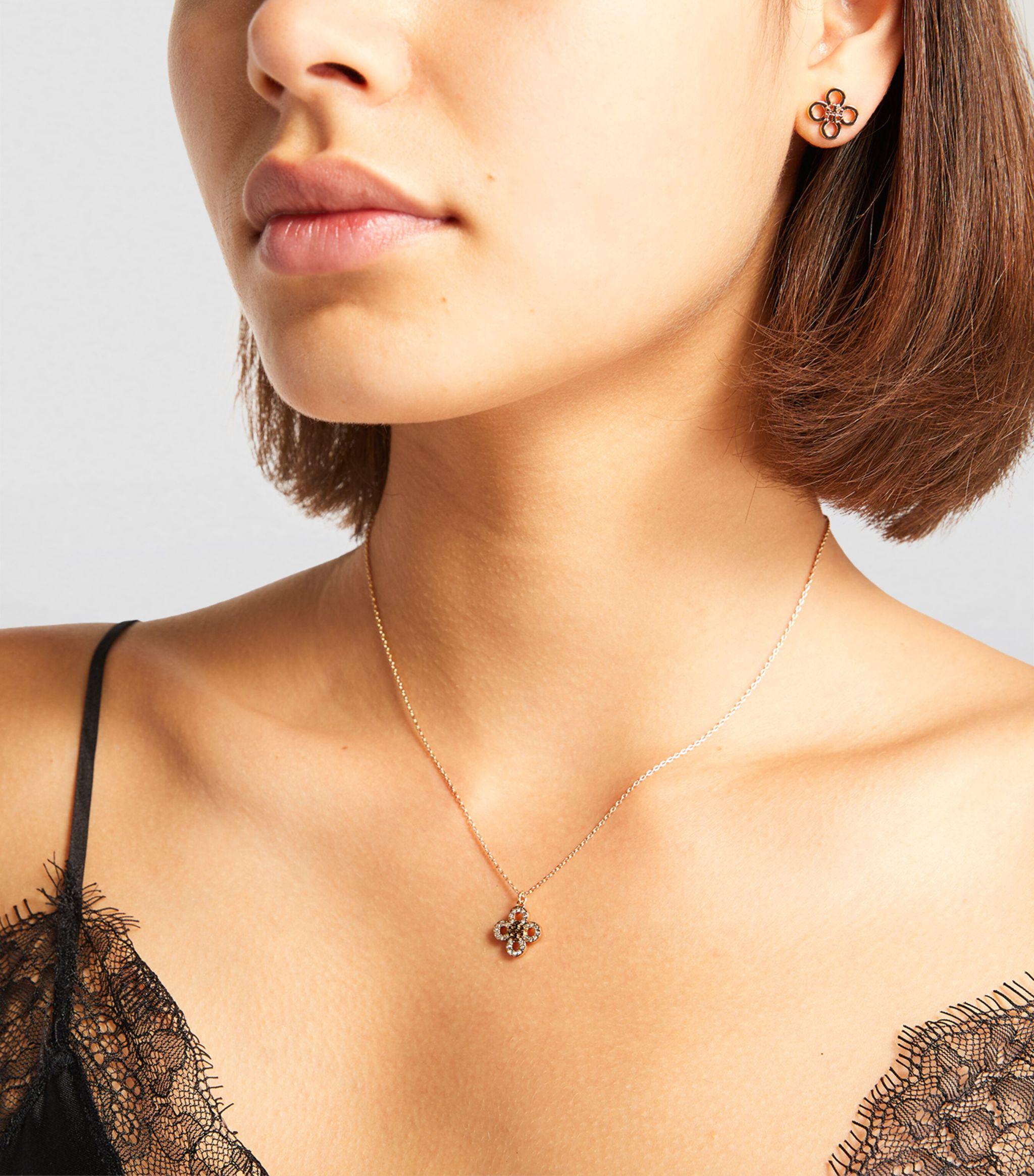 Tory Burch Kira Pavé Clover Stud And Pendant Set in Metallic