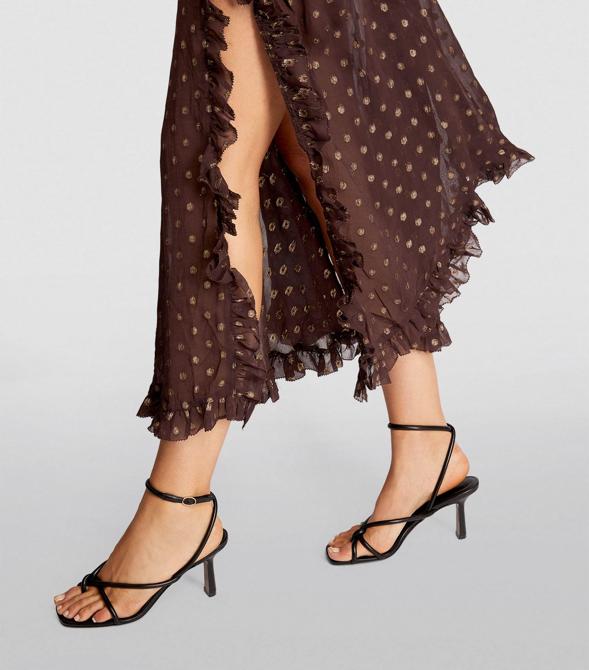 RIXO London Polka Dot Barrette Midi Dress in Brown | Lyst Canada