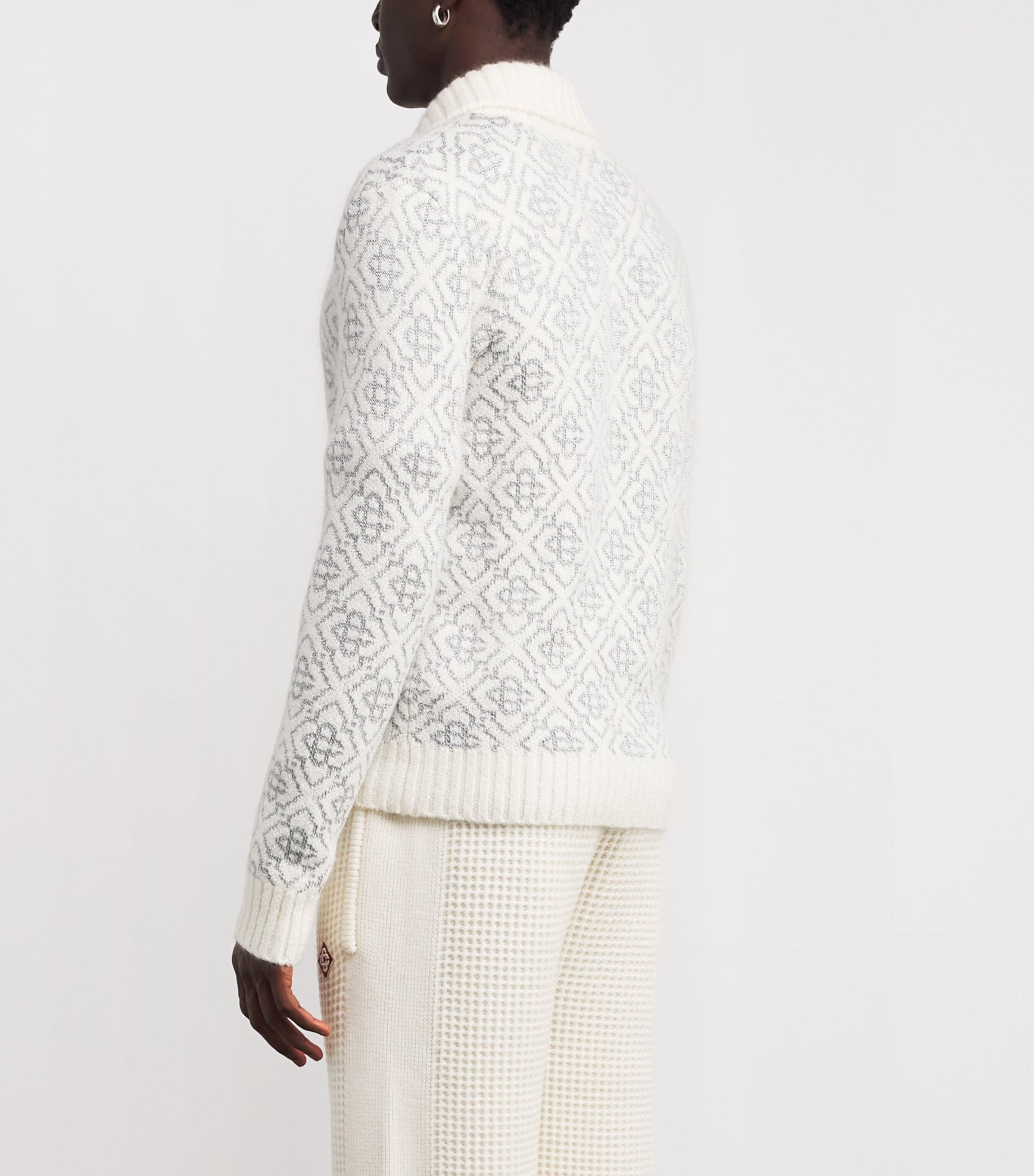 CASABLANCA Monogram Zip-Up Cardigan in White for Men | Lyst
