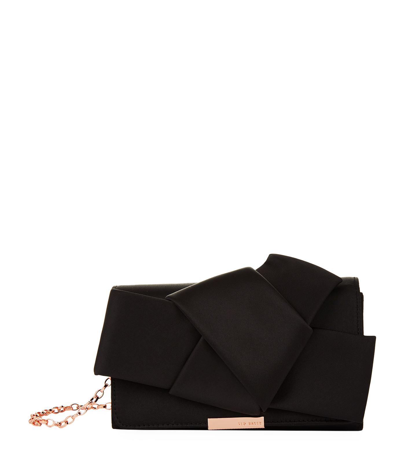 Ted Baker Feefee Satin Bow Clutch Bag in Black | Lyst