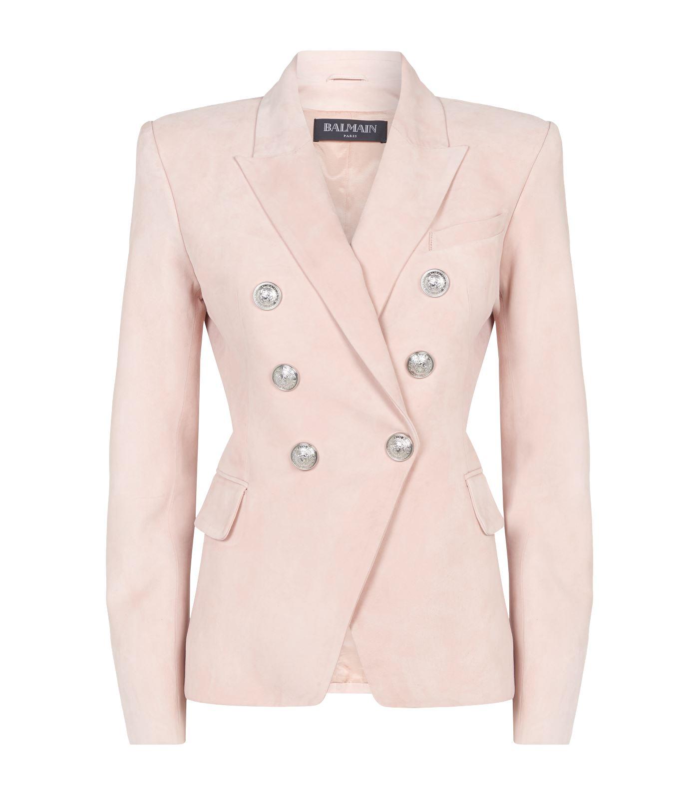 Balmain Classic Suede Blazer Jacket in Pink - Lyst