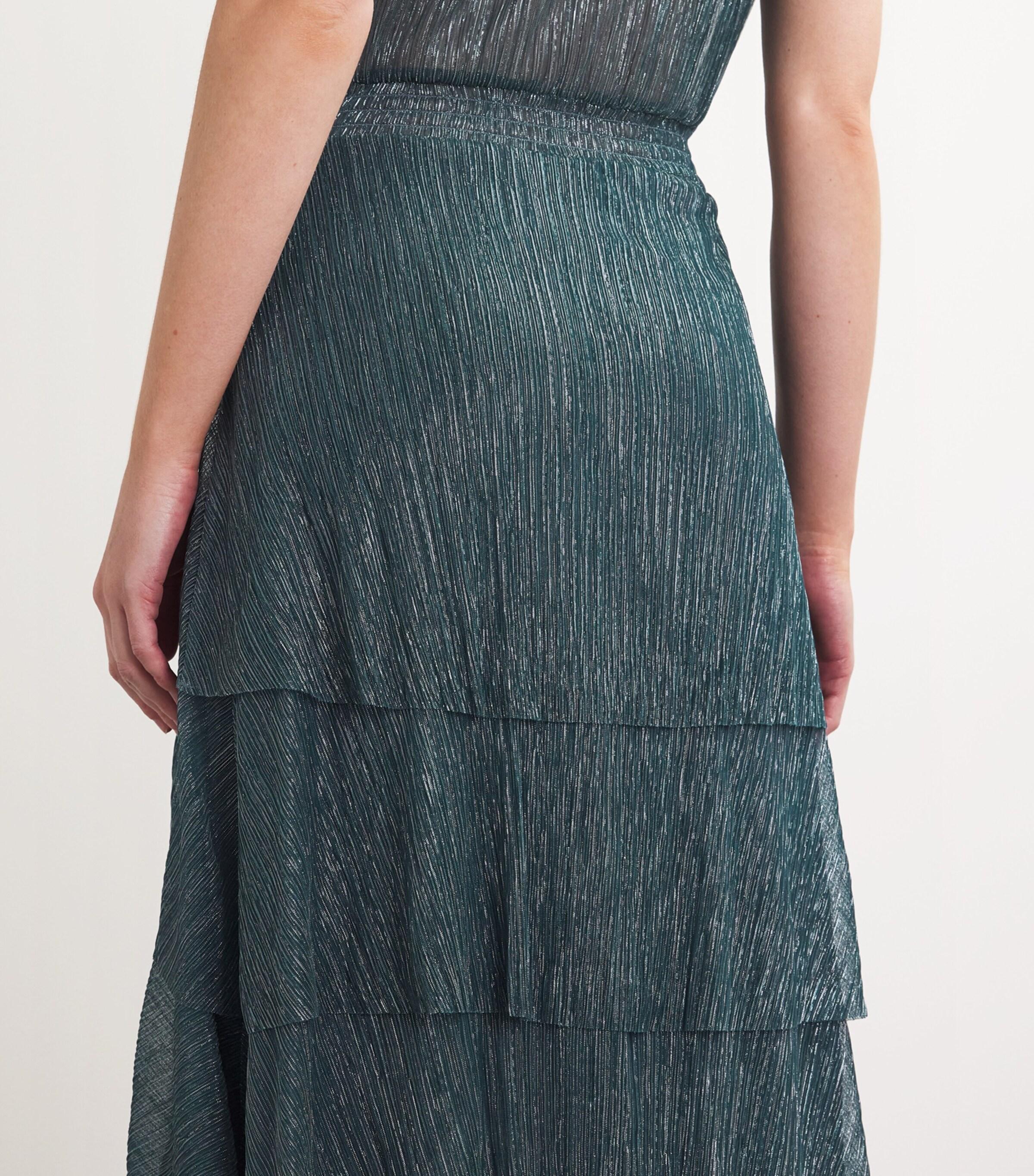 knee length dresses for ladies Maje Rufflinette metallic tiered ruffle dress main image 1