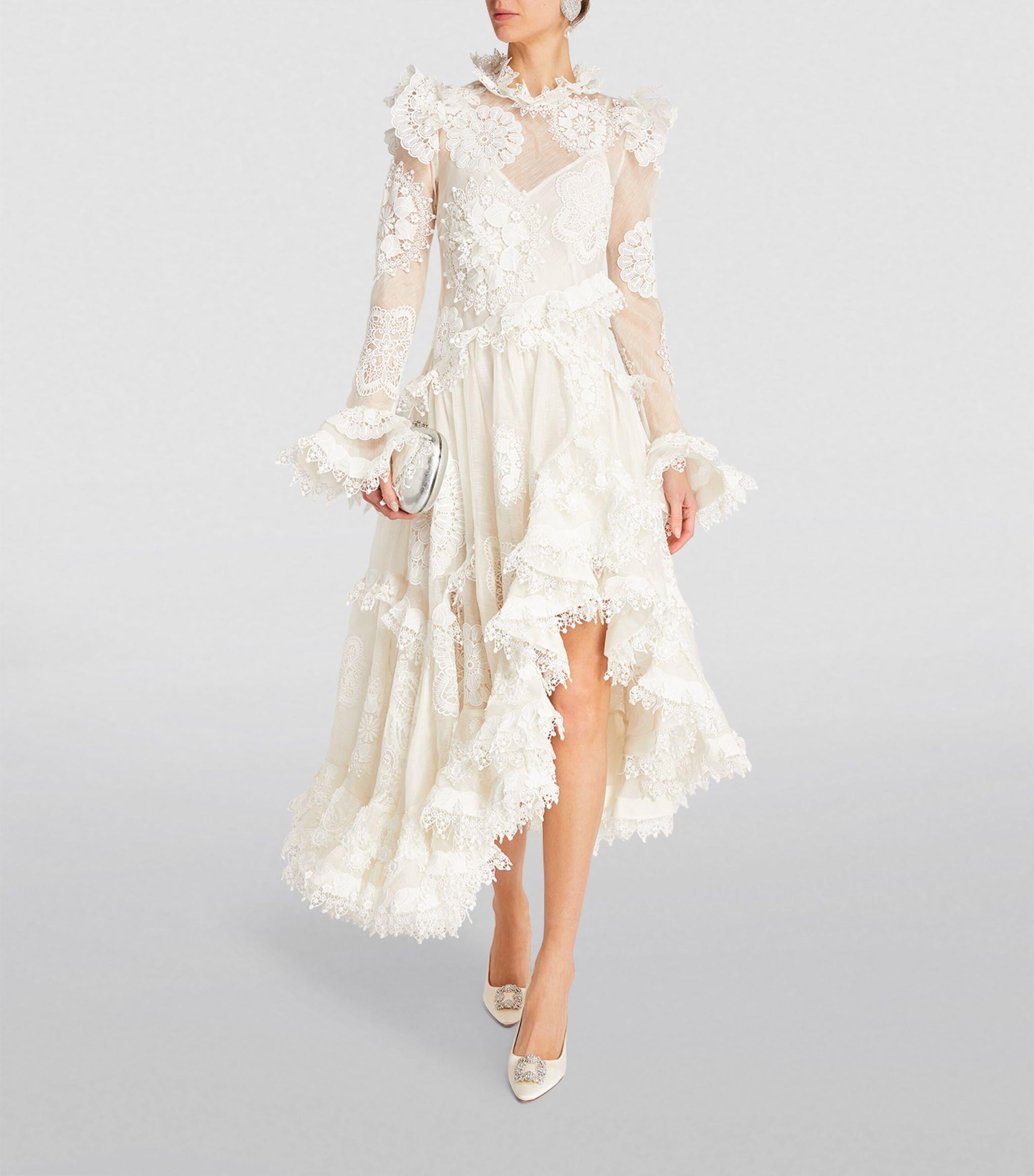 Zimmermann Asymmetric Hem Lace Dress in White | Lyst