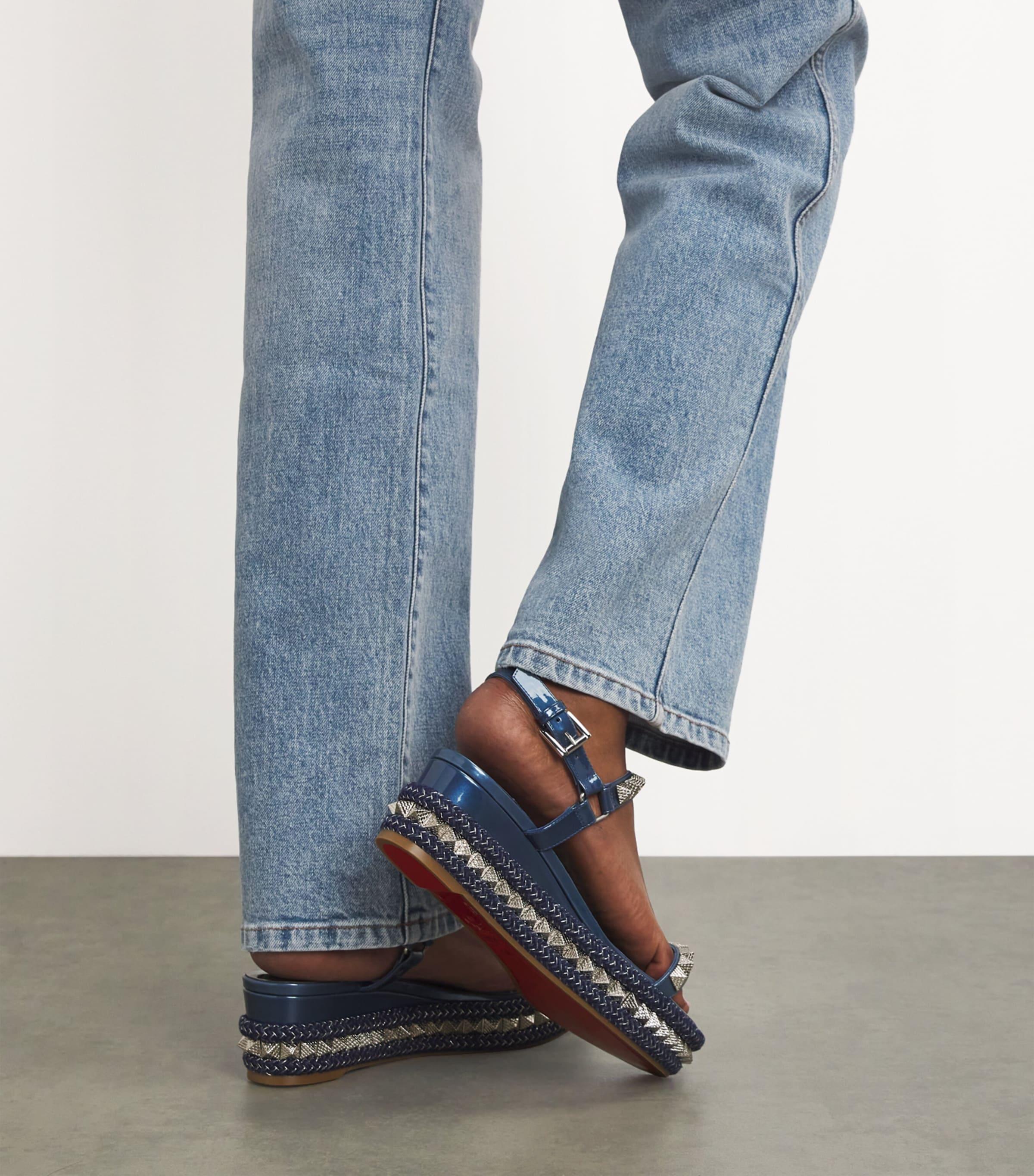 Christian Louboutin Pyraclou Leather Wedge Sandals 60 in Blue | Lyst