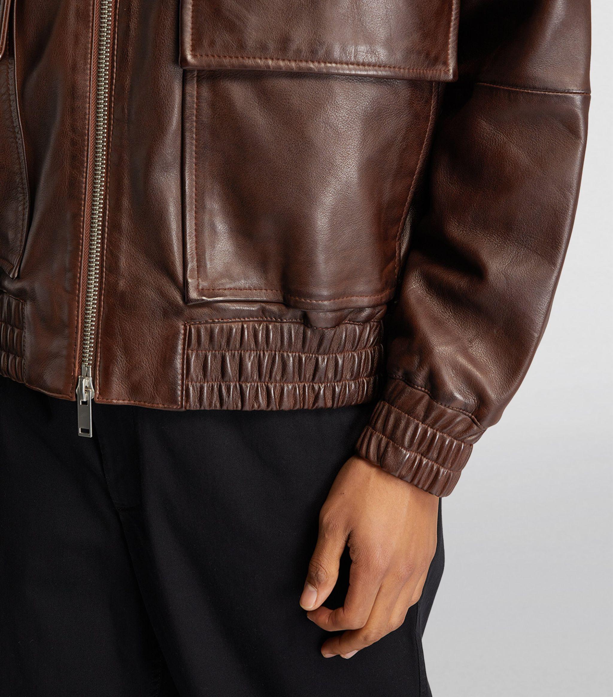 Studio Nicholson Leather Bomber Jacket in Brown for Men | Lyst