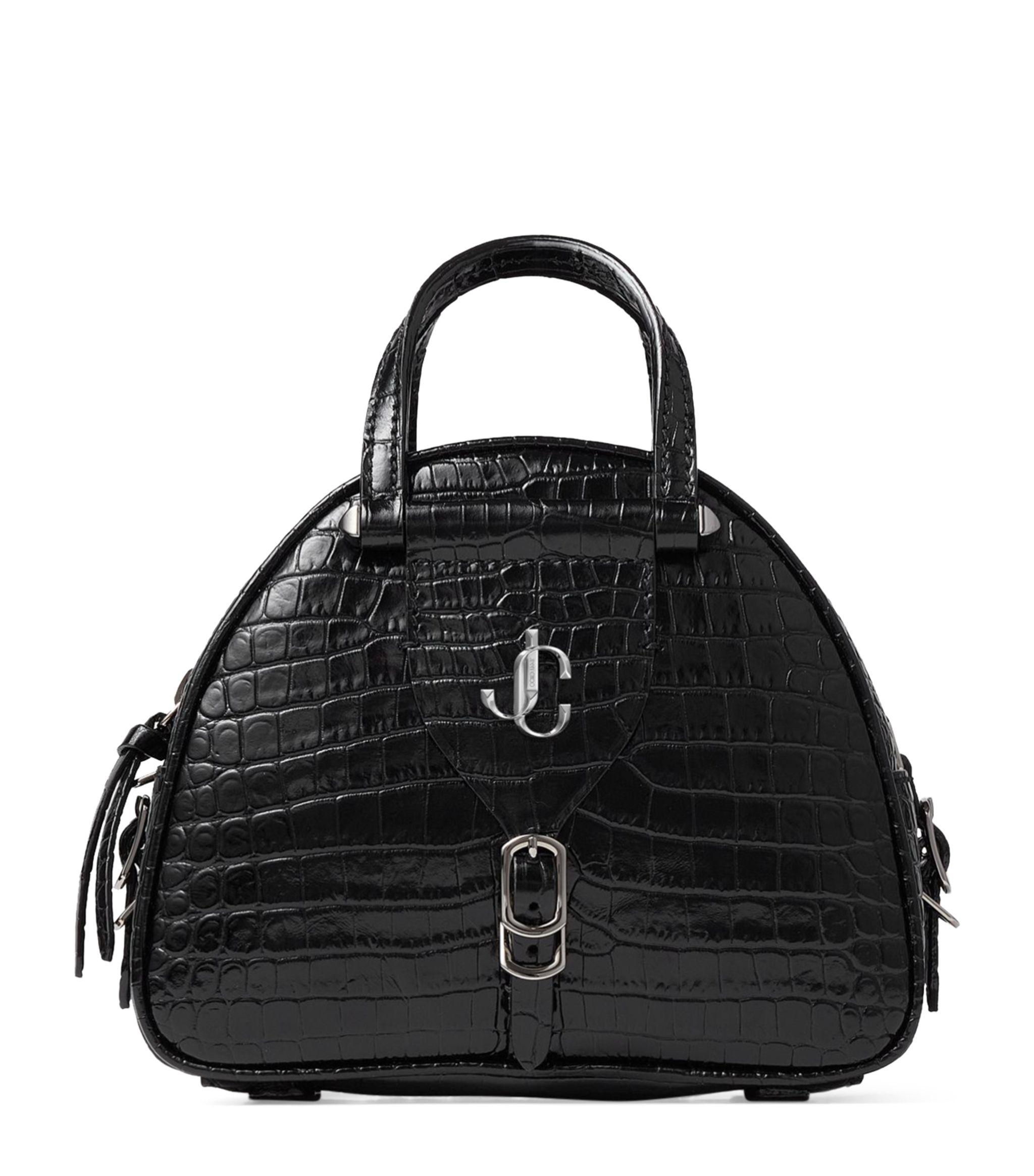 Jimmy Choo Mini Croc-embossed Leather Varenne Bowling Bag in Black