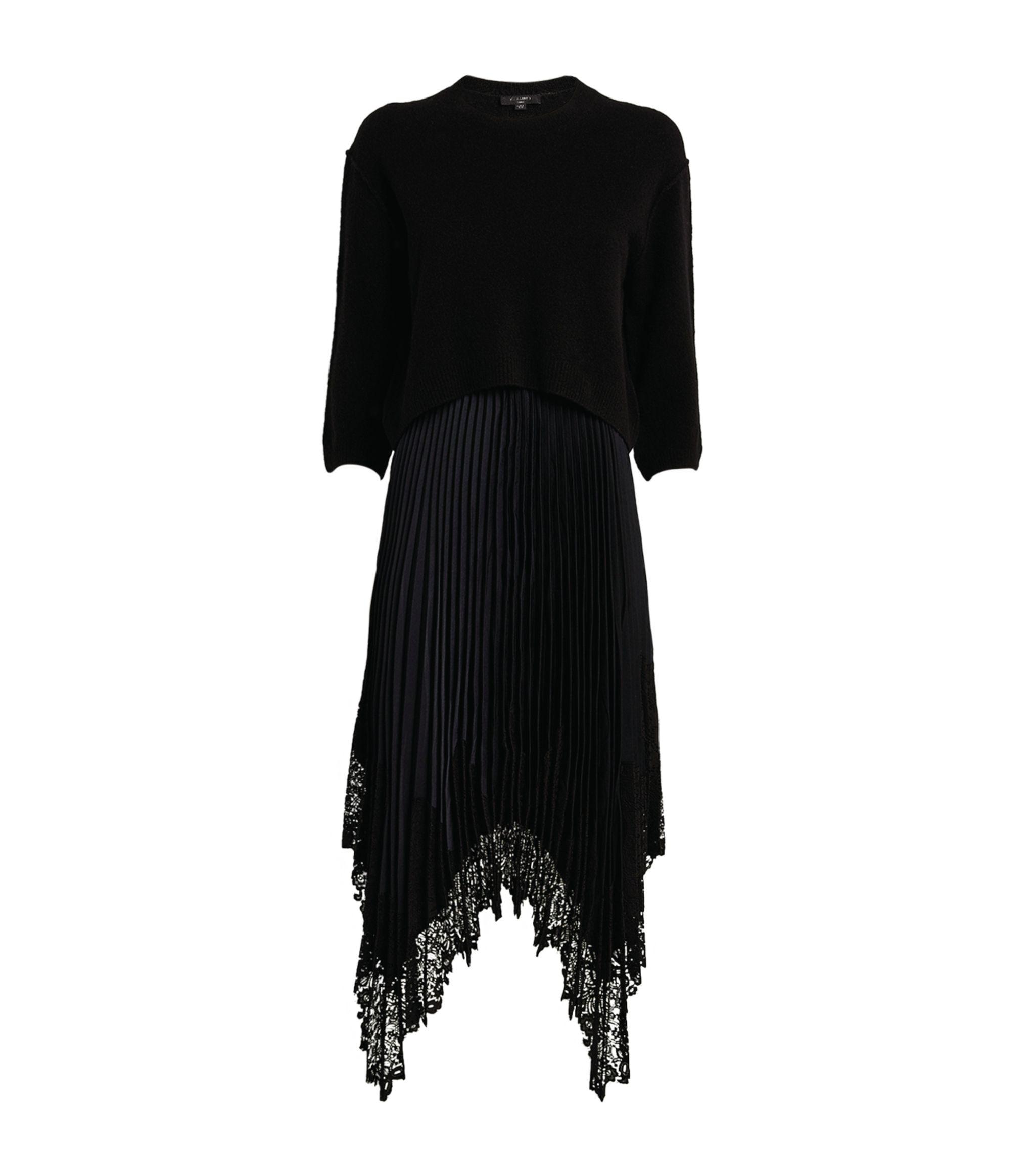 AllSaints Wool Aspyn 2-in-1 Dress in Black - Lyst