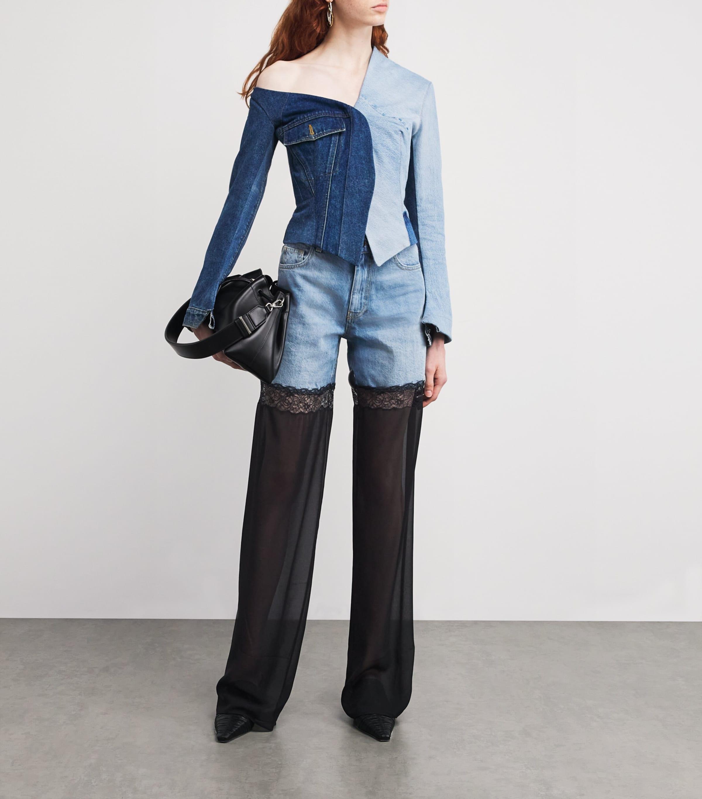 デニム・ジーパン Nensi Dojaka Tulle' Jeans Paneled high-rise tulle wide-leg jeans in blue - Nensi