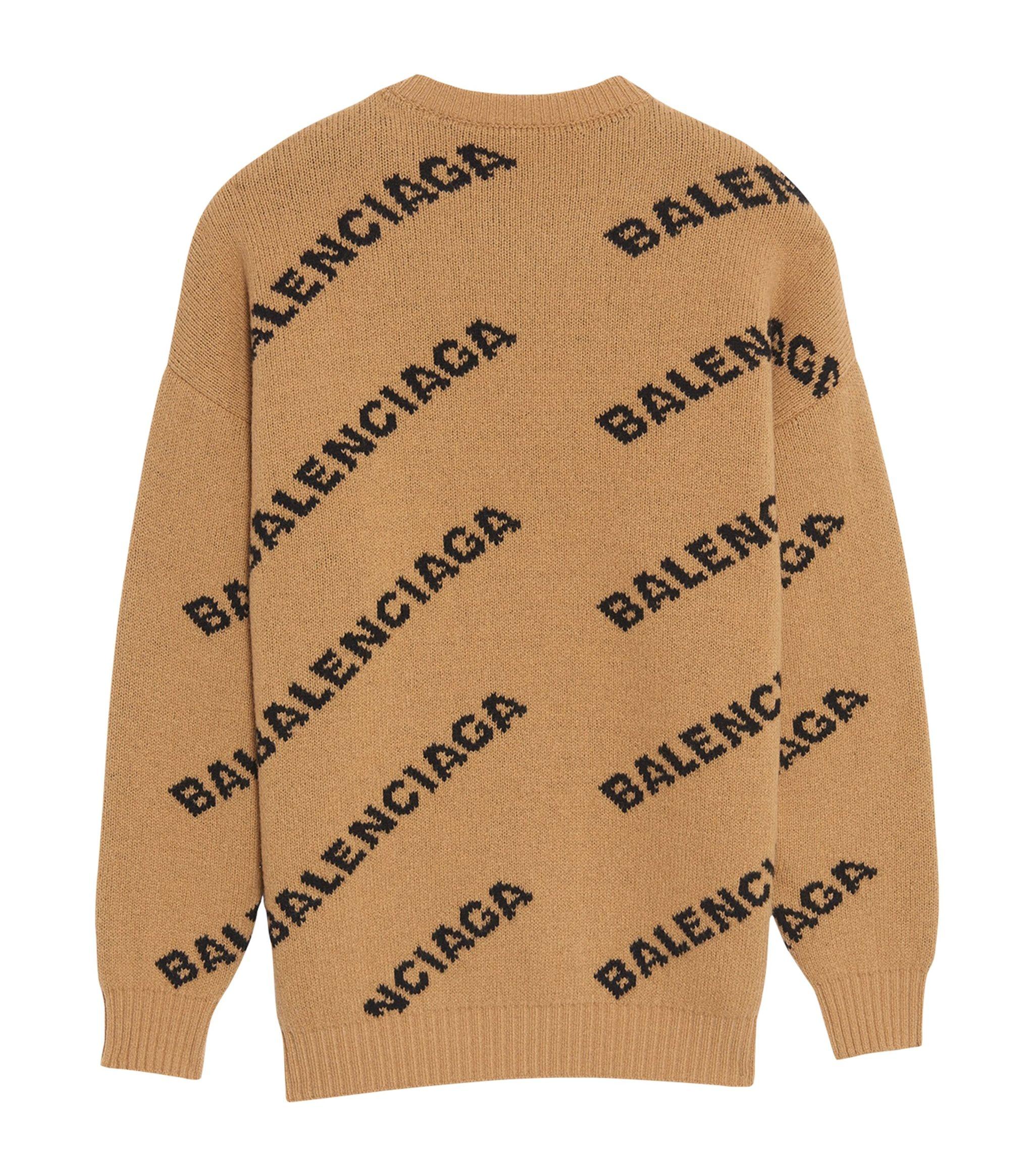 Balenciaga Wool Logo Sweater in Brown | Lyst