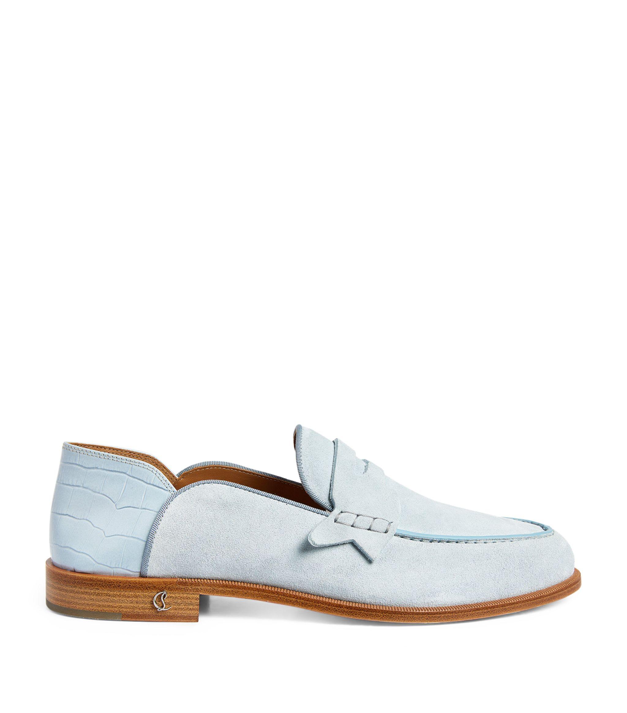 Christian Louboutin No Penny Suede Loafers White for Men | Lyst