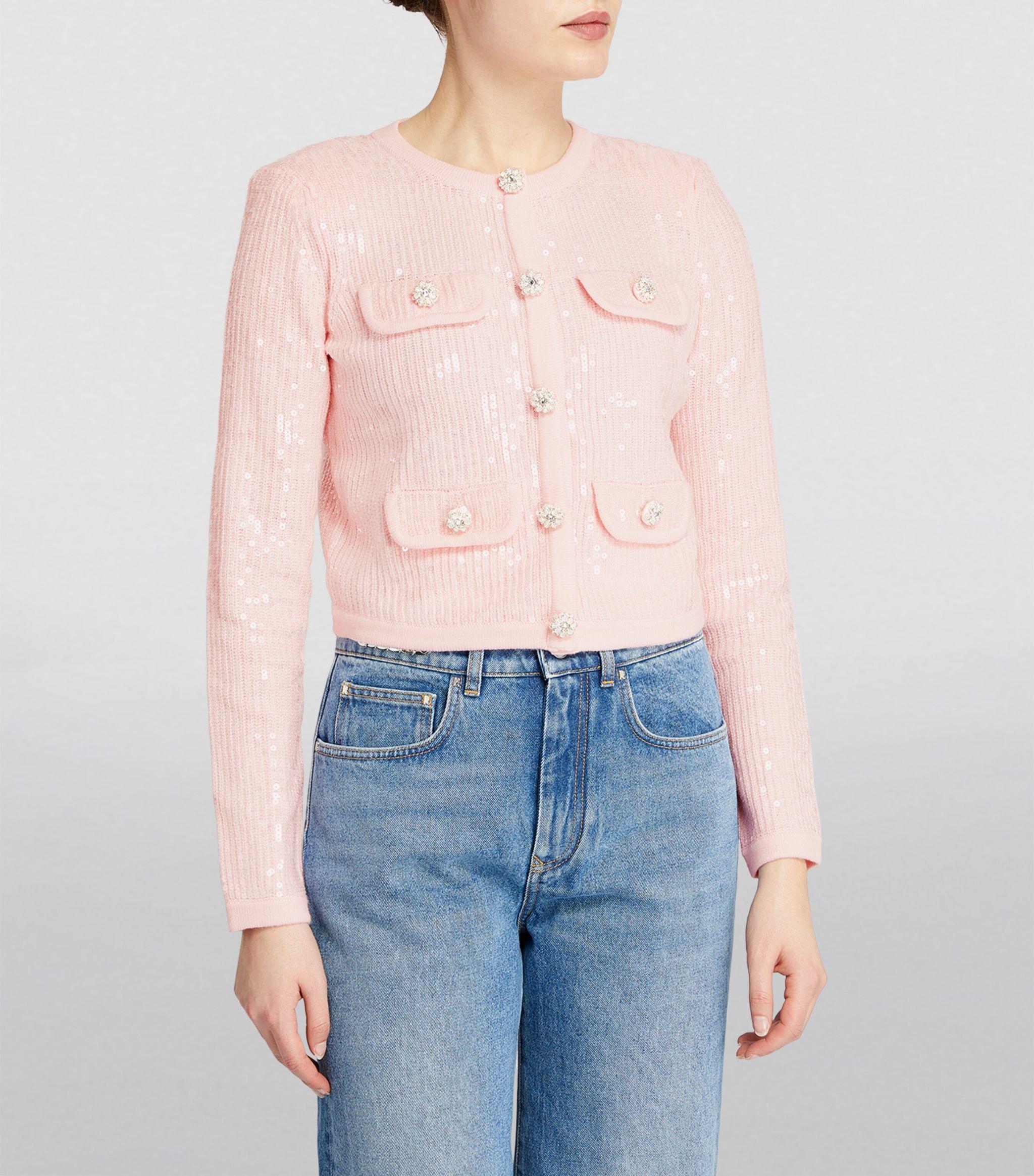 Self-Portrait Sequin-knit Cardigan in Pink | Lyst