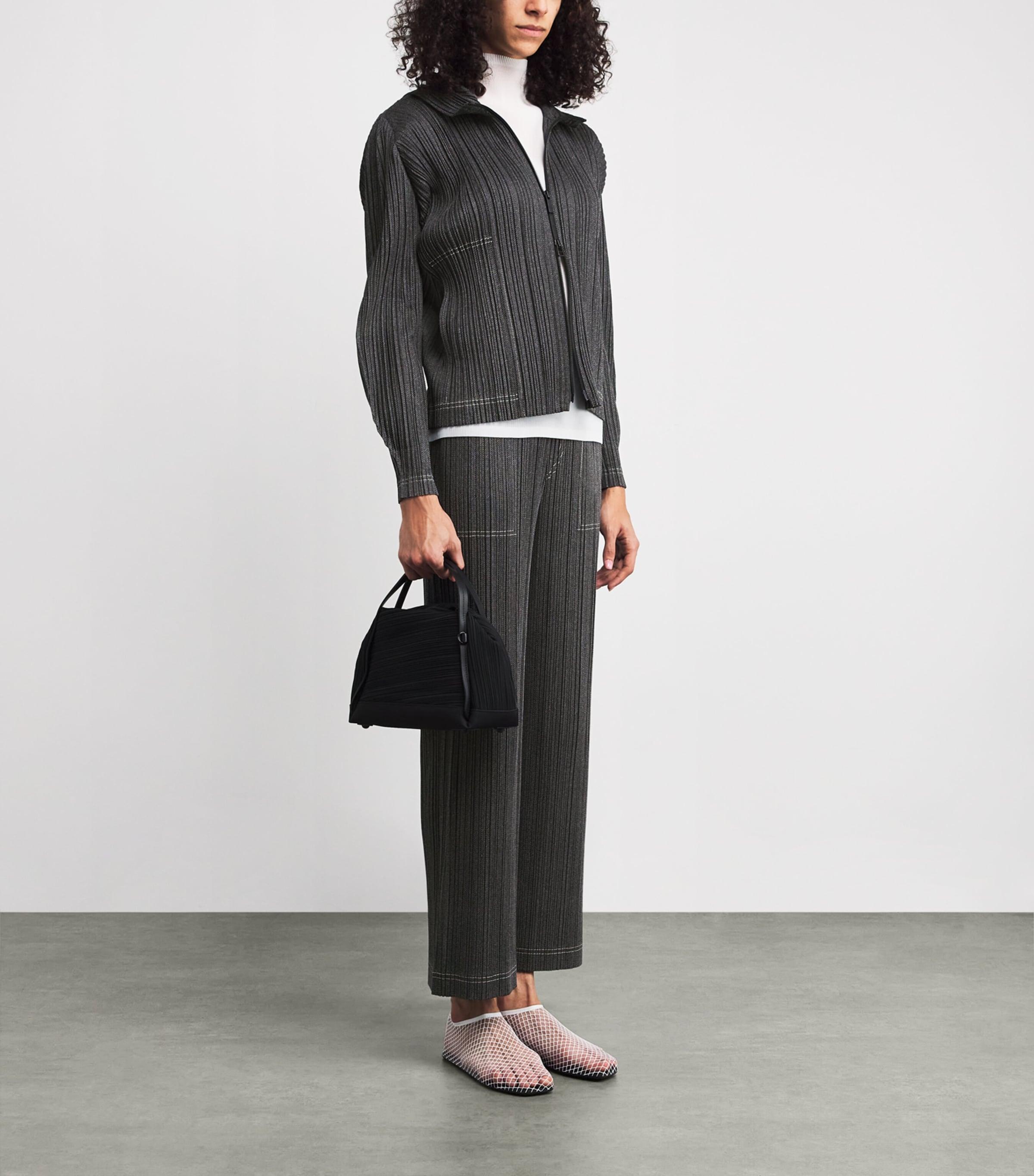 Pleats Please Issey Miyake Cotton Denim Zip-Up Jacket in Black | Lyst