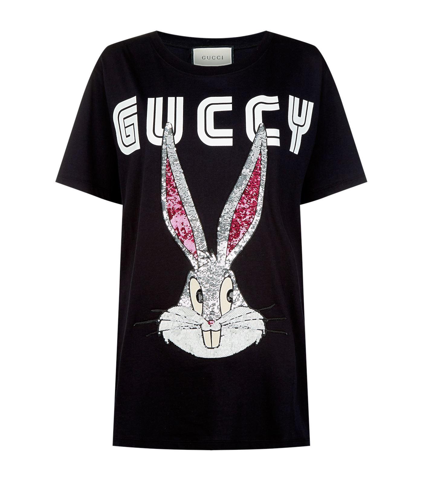 Gucci Bugs Bunny Embellished T-shirt in Black | Lyst