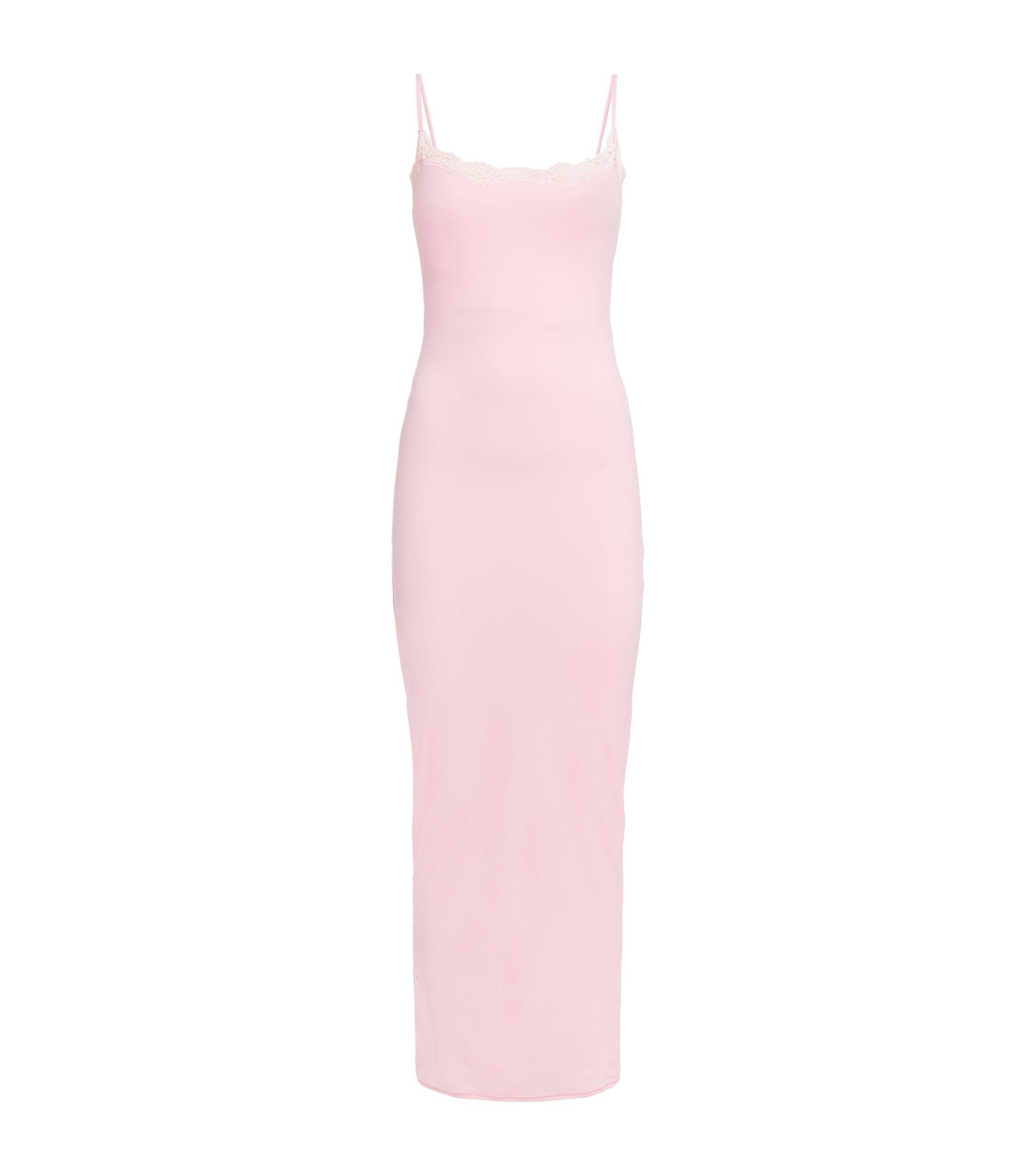 Skims Fits Everybody Lace-trim Slip Dress in Pink | Lyst
