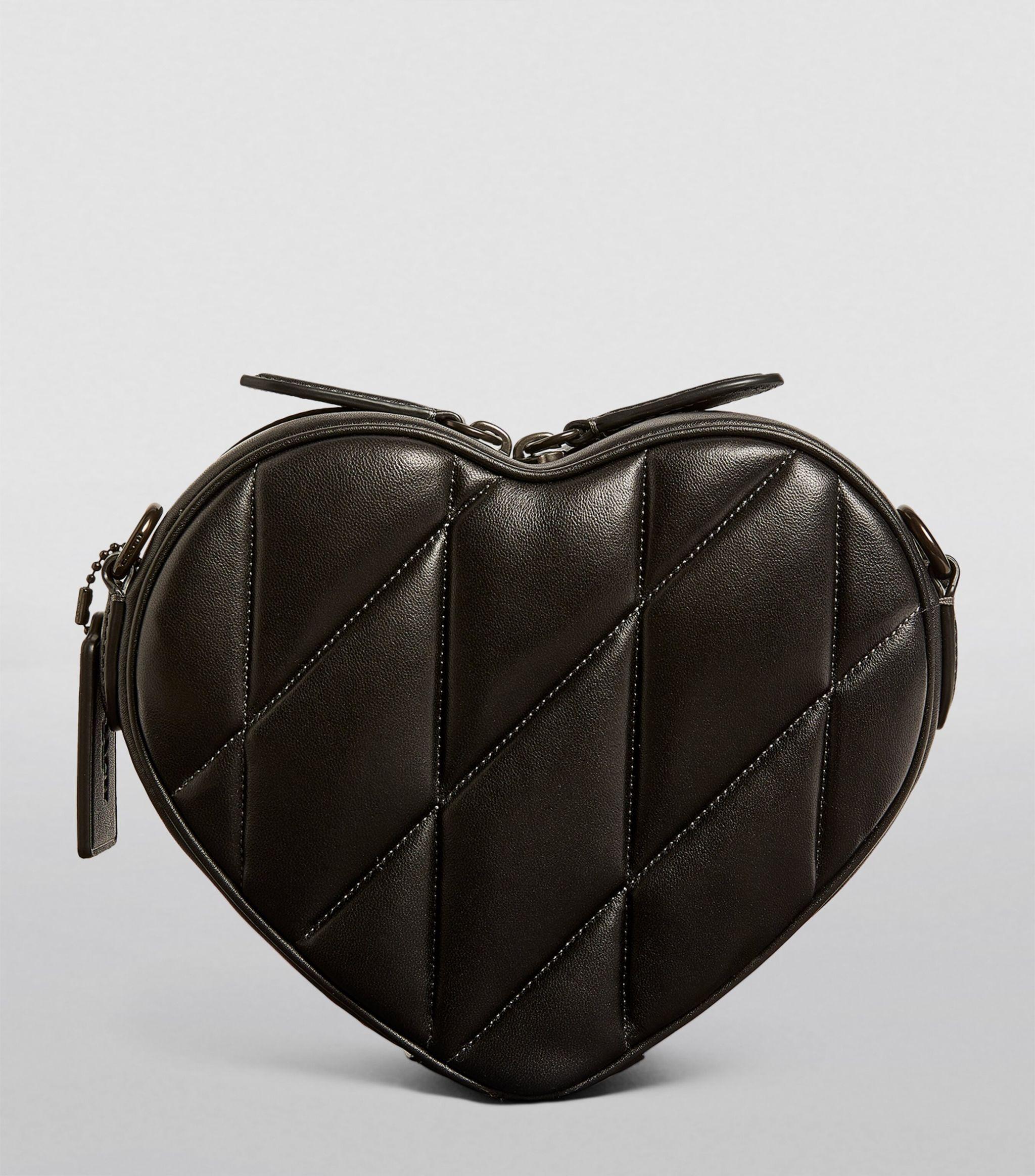 Coach Womens Quilted Leather Heart Crossbody, Black: Handbags