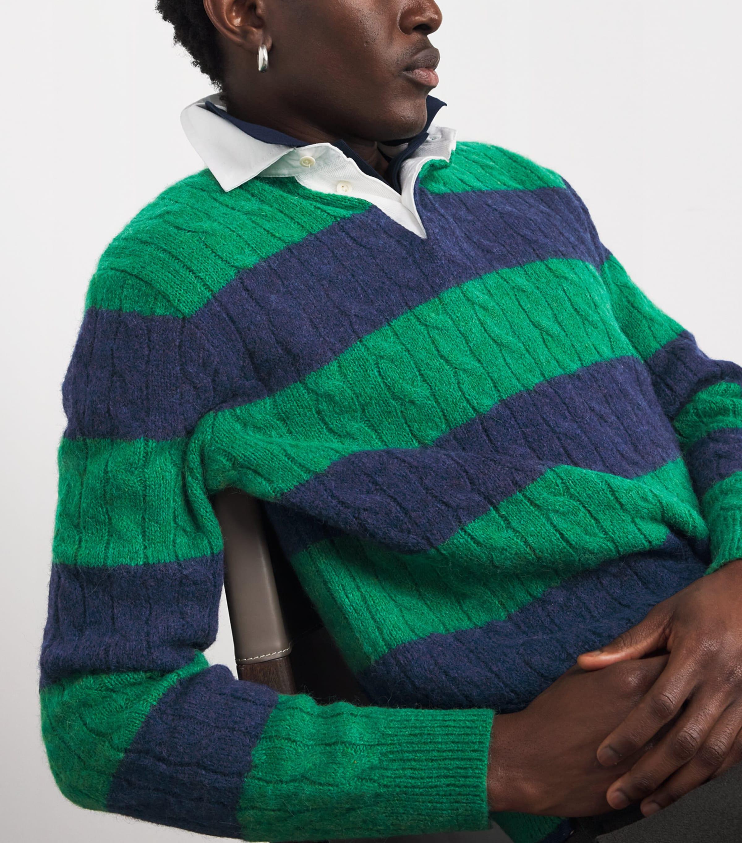 Polo Ralph Lauren Wool-Blend Stripe Cable-Knit Rugby Sweater in 