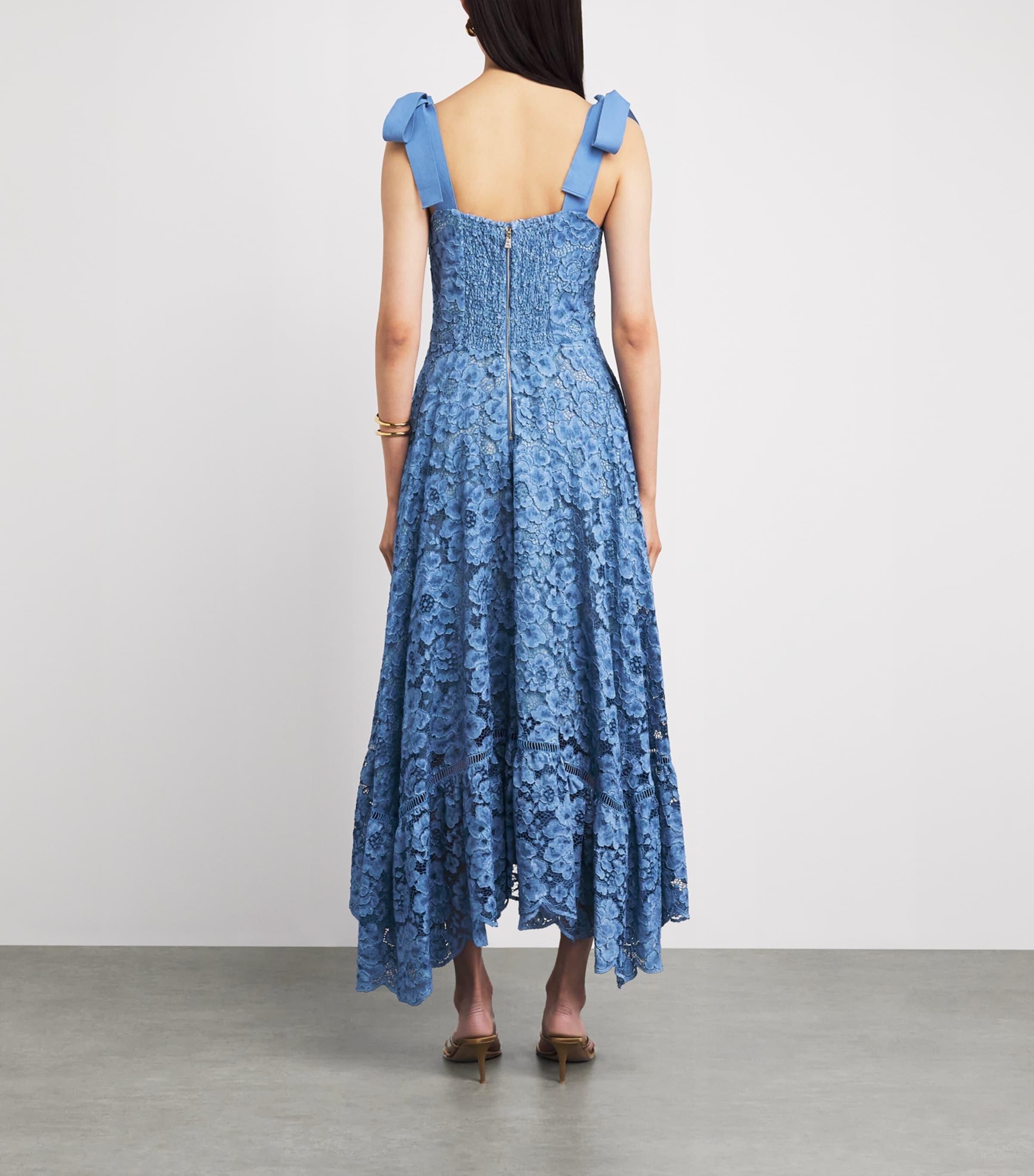 alice olivia blue lace dress + Rosalee Midi in Floral print backless summer READY-TO-SHIP-STOCK Adjustable ribbon straps and Child's Dress Size:6