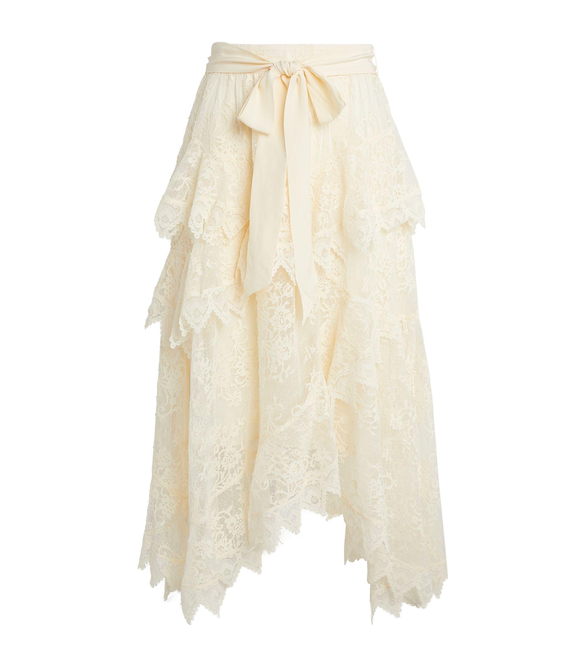 Zimmermann Lace Tiered Midi Skirt in White Lyst
