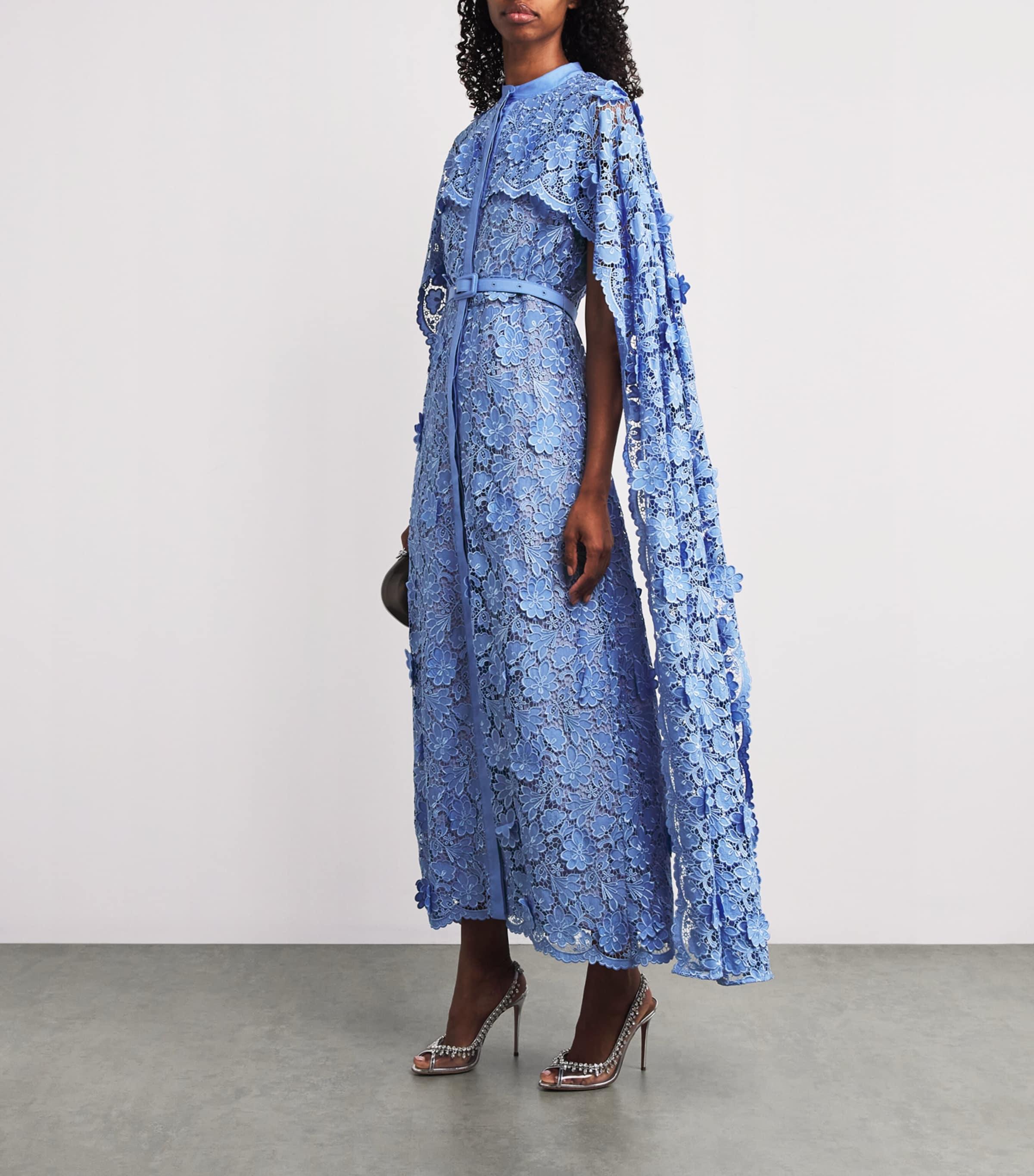 Huishan Zhang Floral Cape Loretta Midi Dress in Blue | Lyst