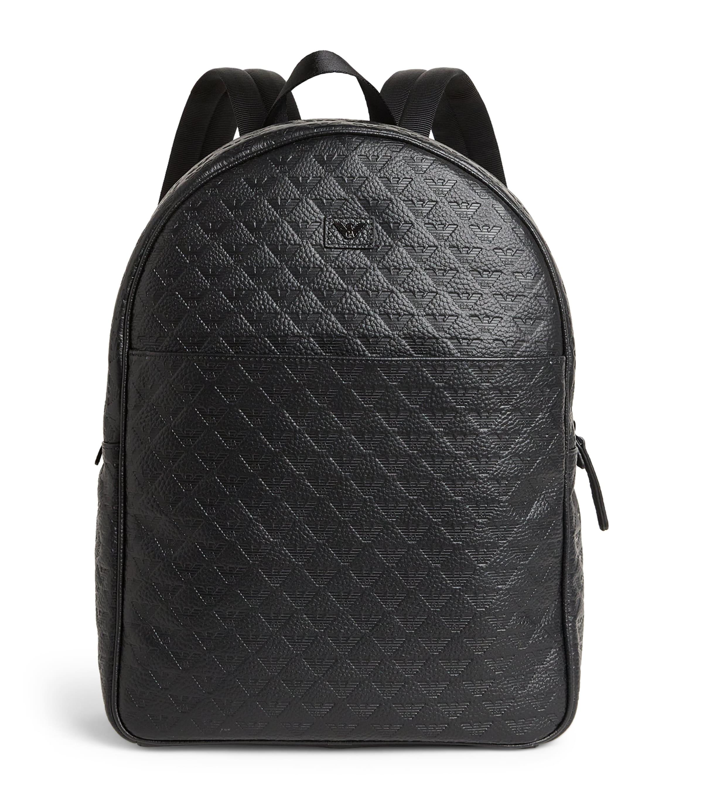 Emporio Armani Leather Embossed-Logo Backpack in Black for Men | Lyst