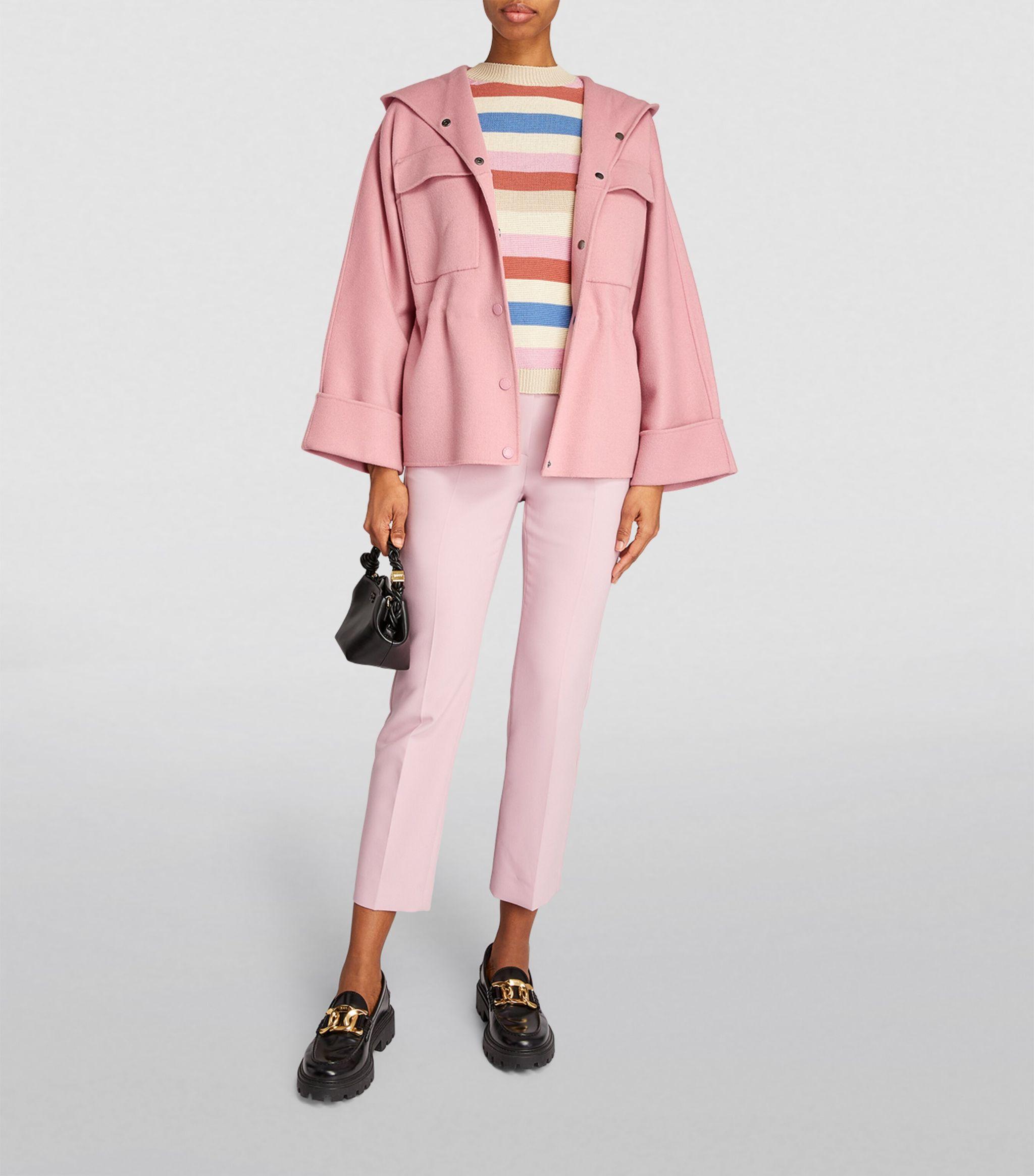 Weekend by Maxmara Wool-blend Hooded Coat in Pink | Lyst