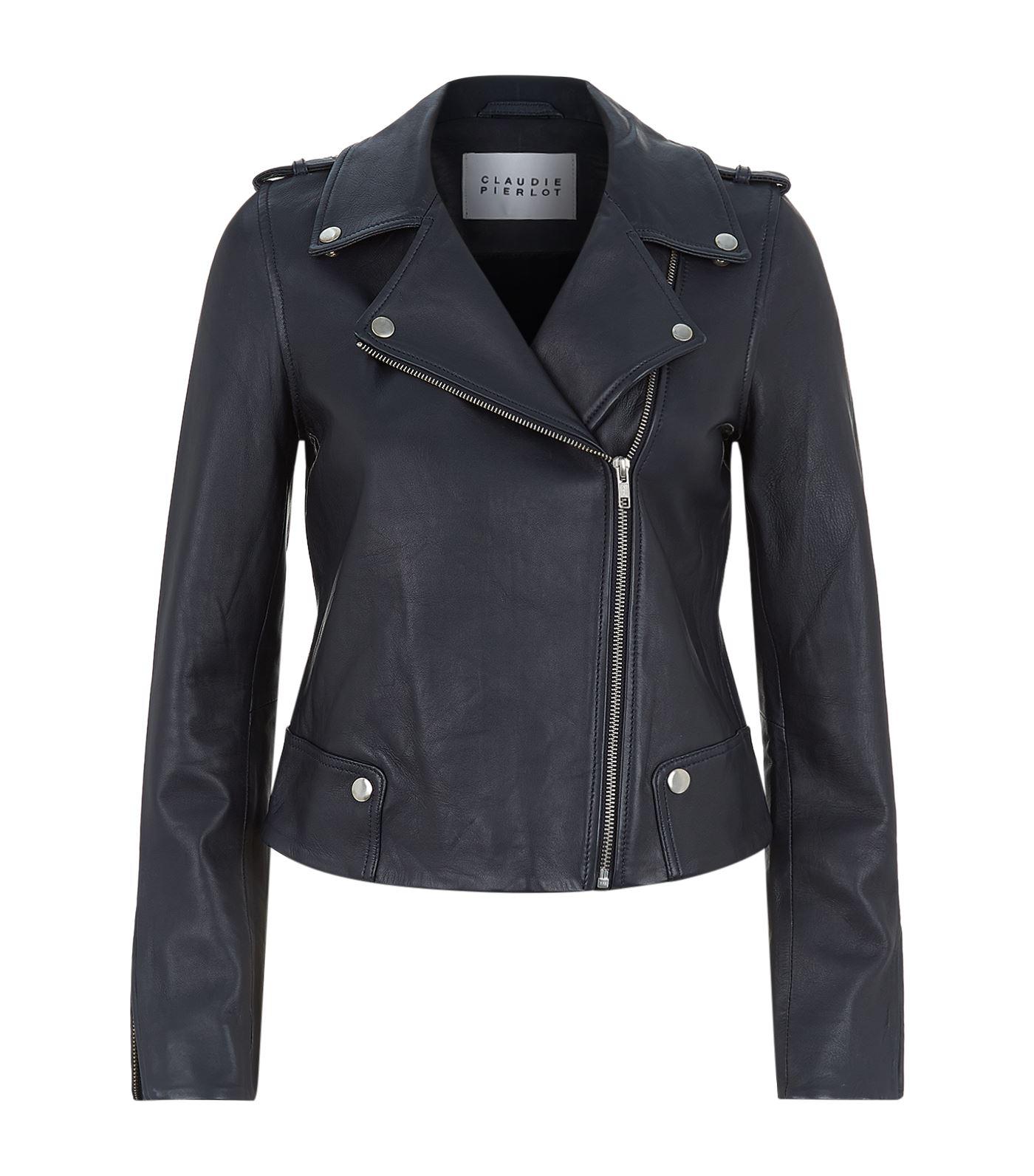 Lyst Claudie Pierlot Leather Biker Jacket in Blue Save 24.